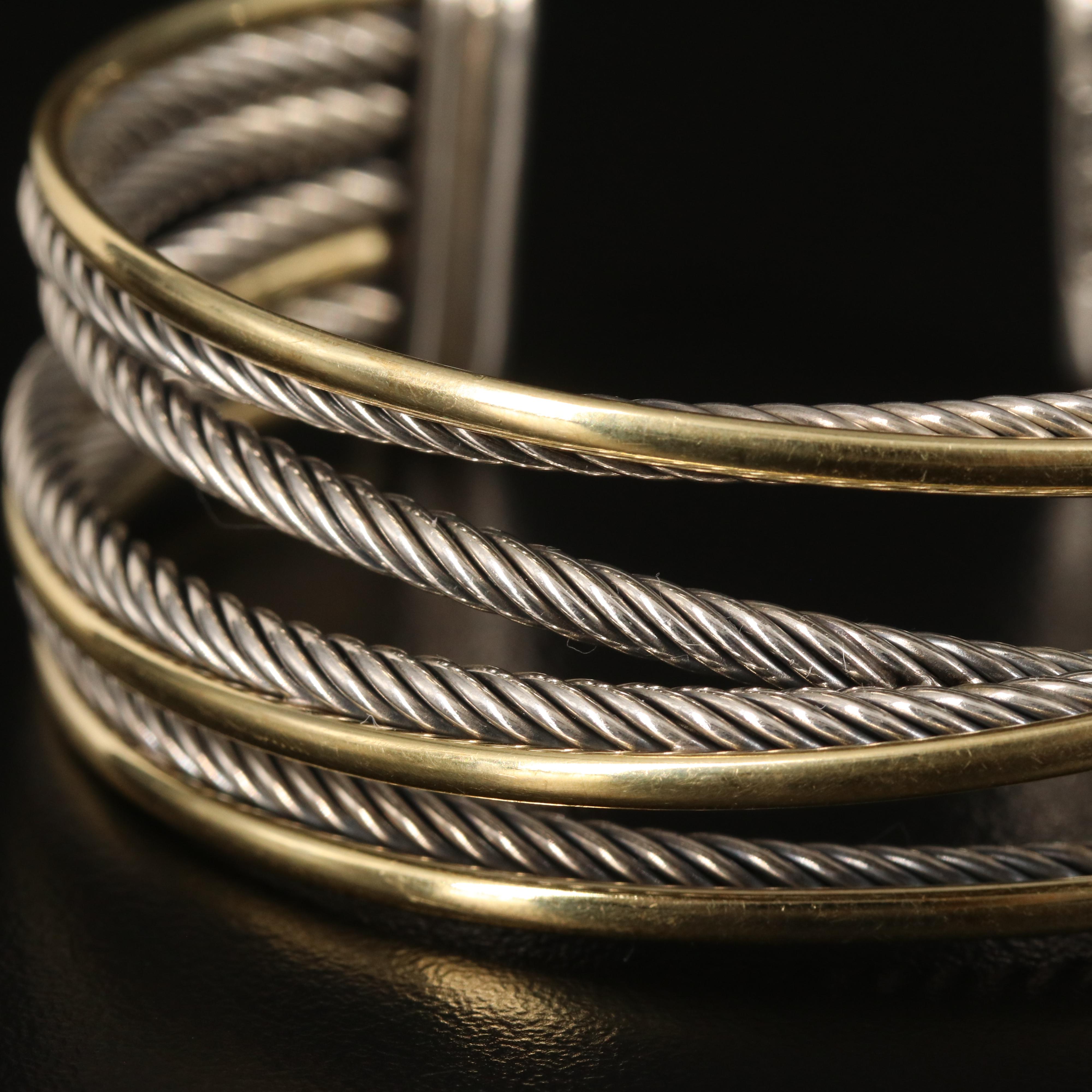 David Yurman "Crossover" Sterling Multi-Row Cuff Bracelet with 18K Accent