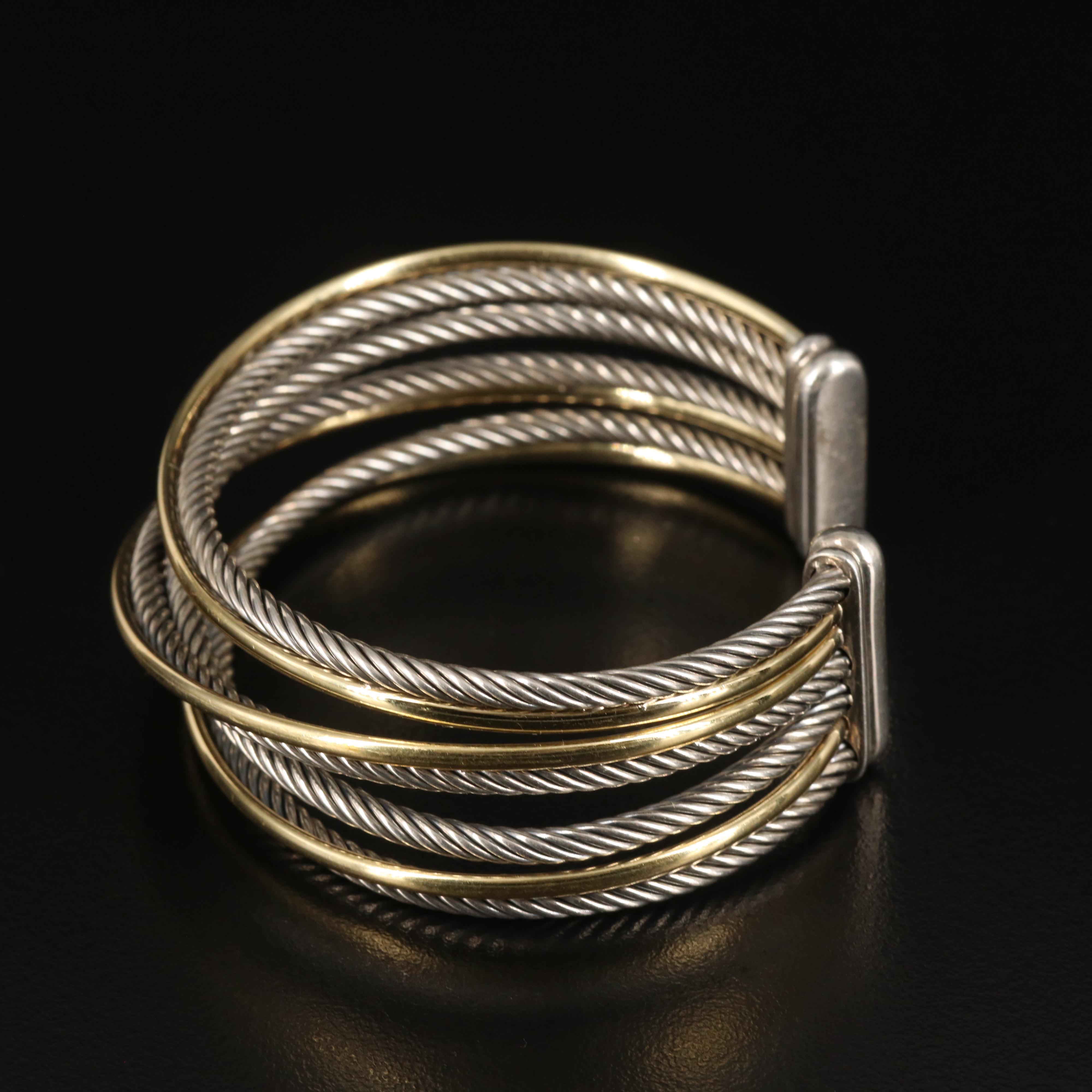 David Yurman "Crossover" Sterling Multi-Row Cuff Bracelet with 18K Accent