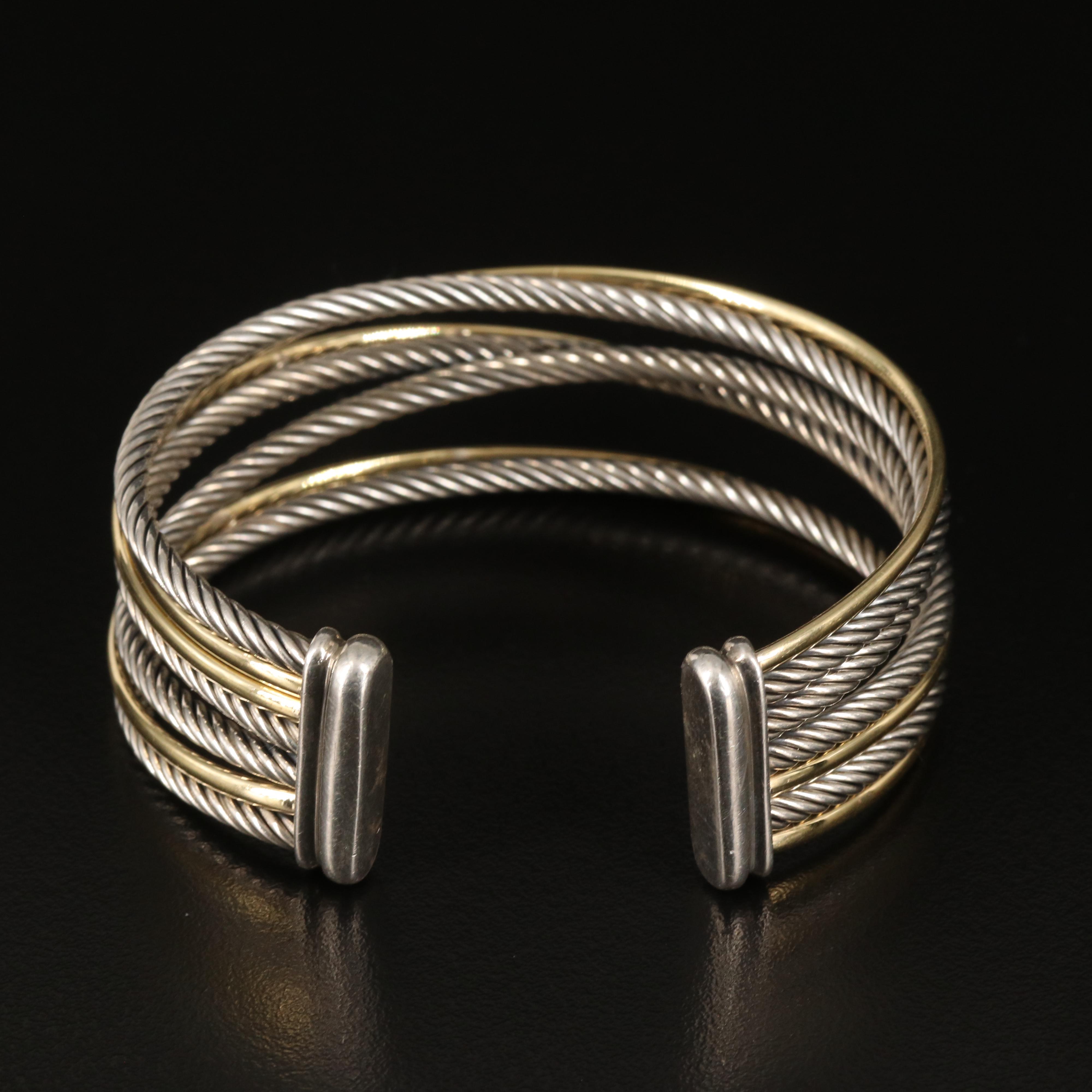 David Yurman "Crossover" Sterling Multi-Row Cuff Bracelet with 18K Accent