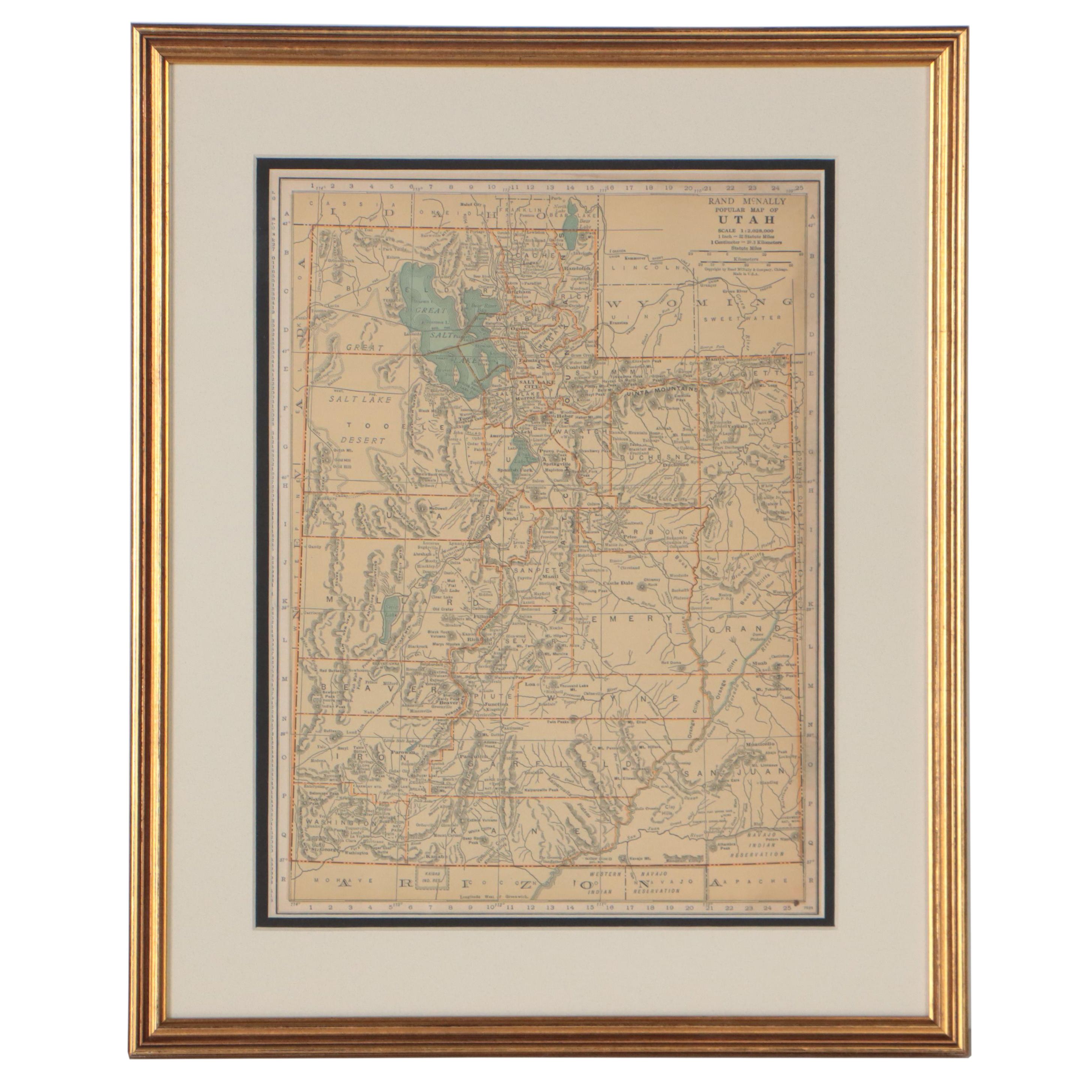 Rand McNally & Co. Wax Engraving Map of Utah, Circa 1898
