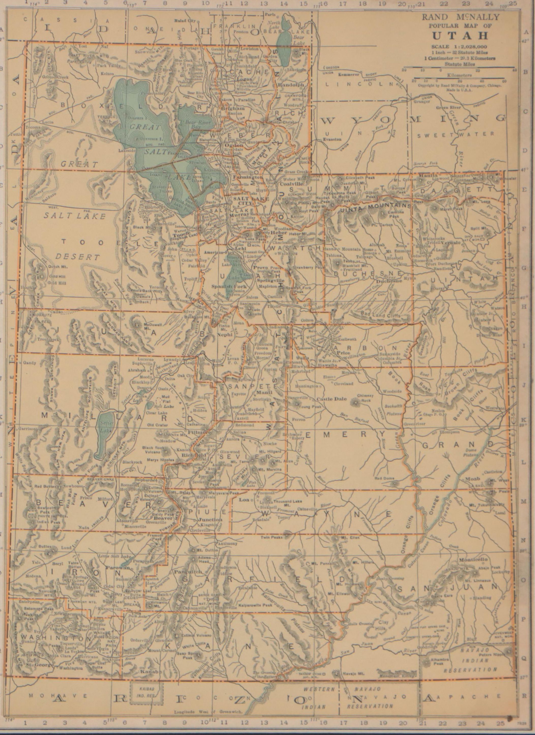 Rand McNally & Co. Wax Engraving Map of Utah, Circa 1898