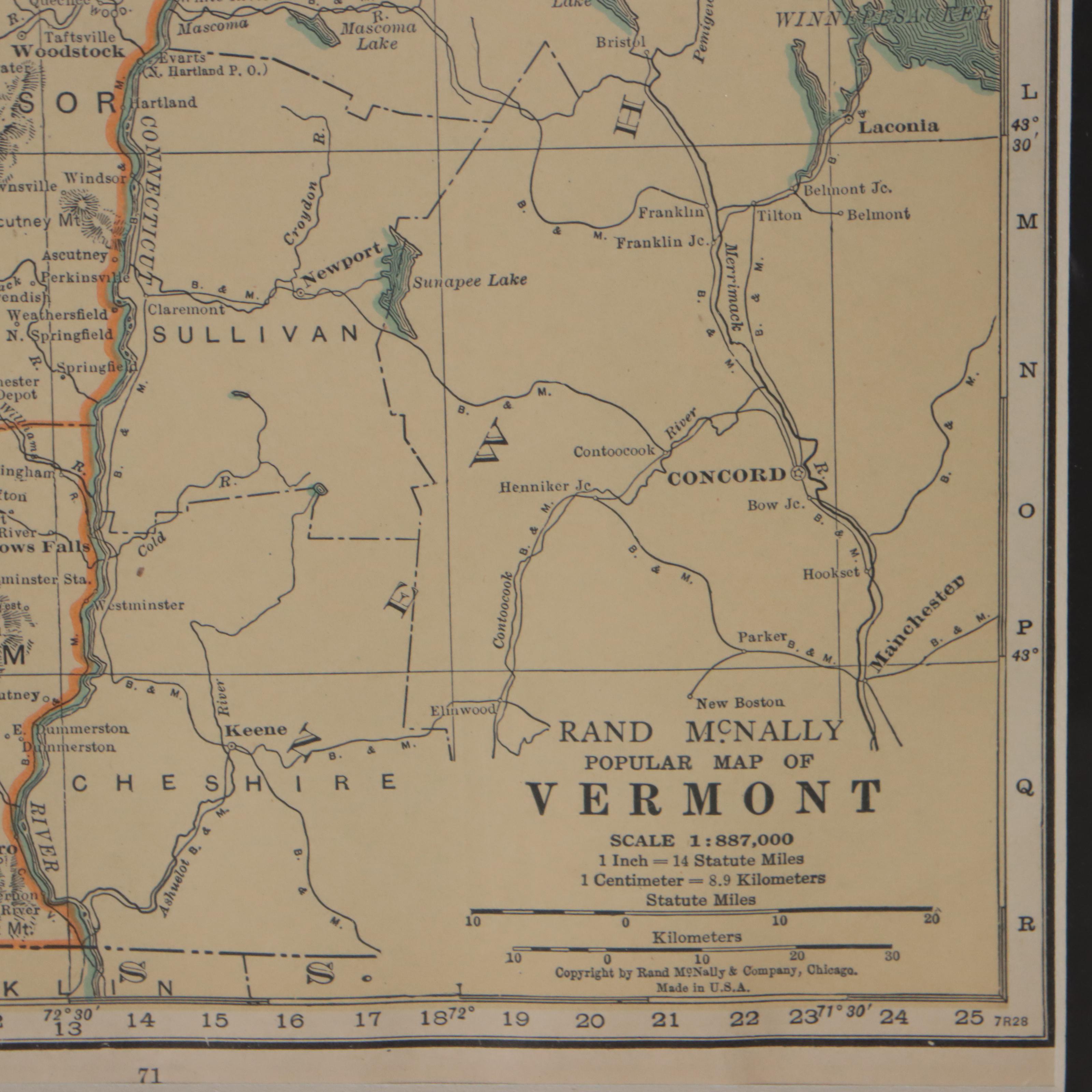 Rand, McNally & Co. Wax Engraving Map of Vermont, Circa 1898