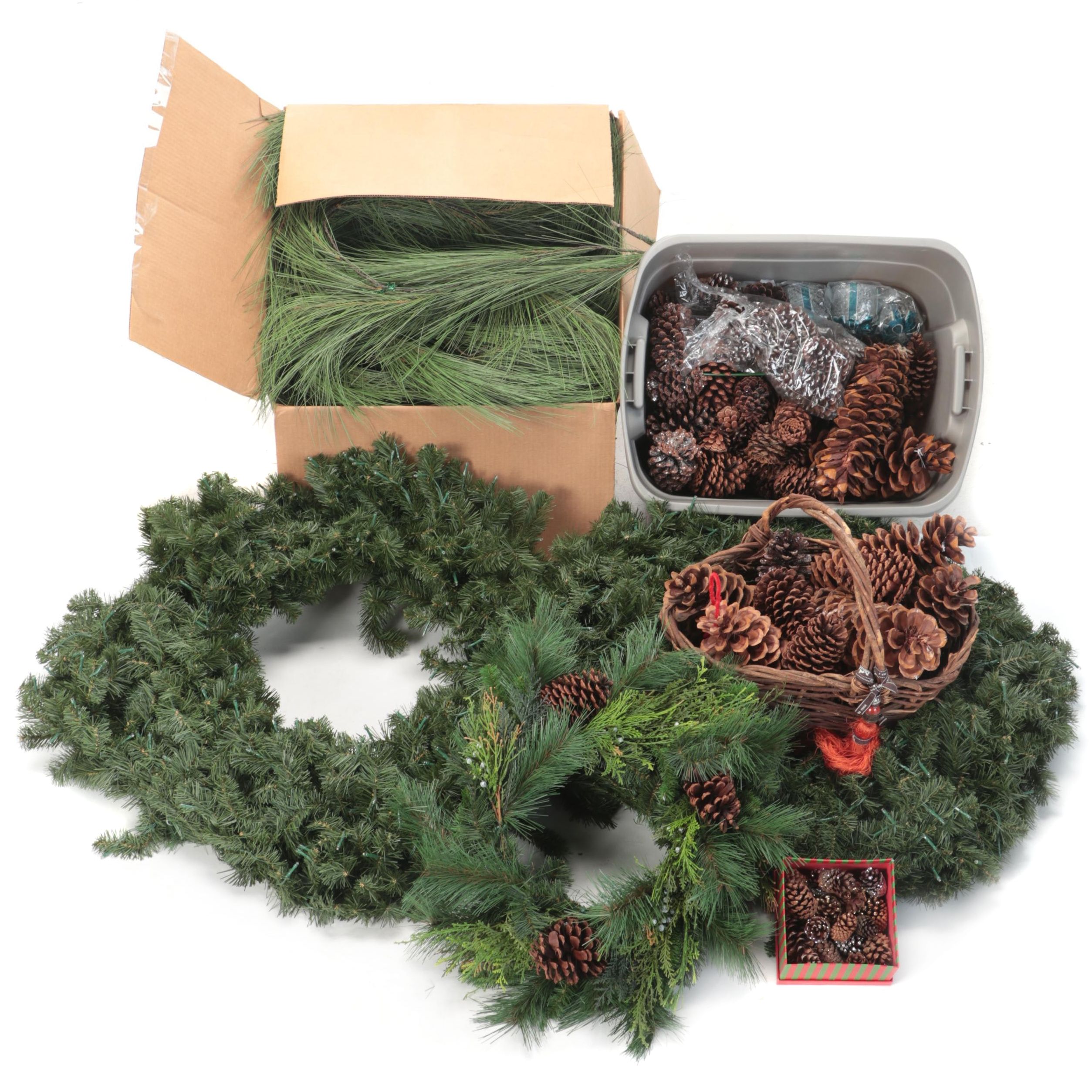 Wreaths with Faux Foliage and Pinecones