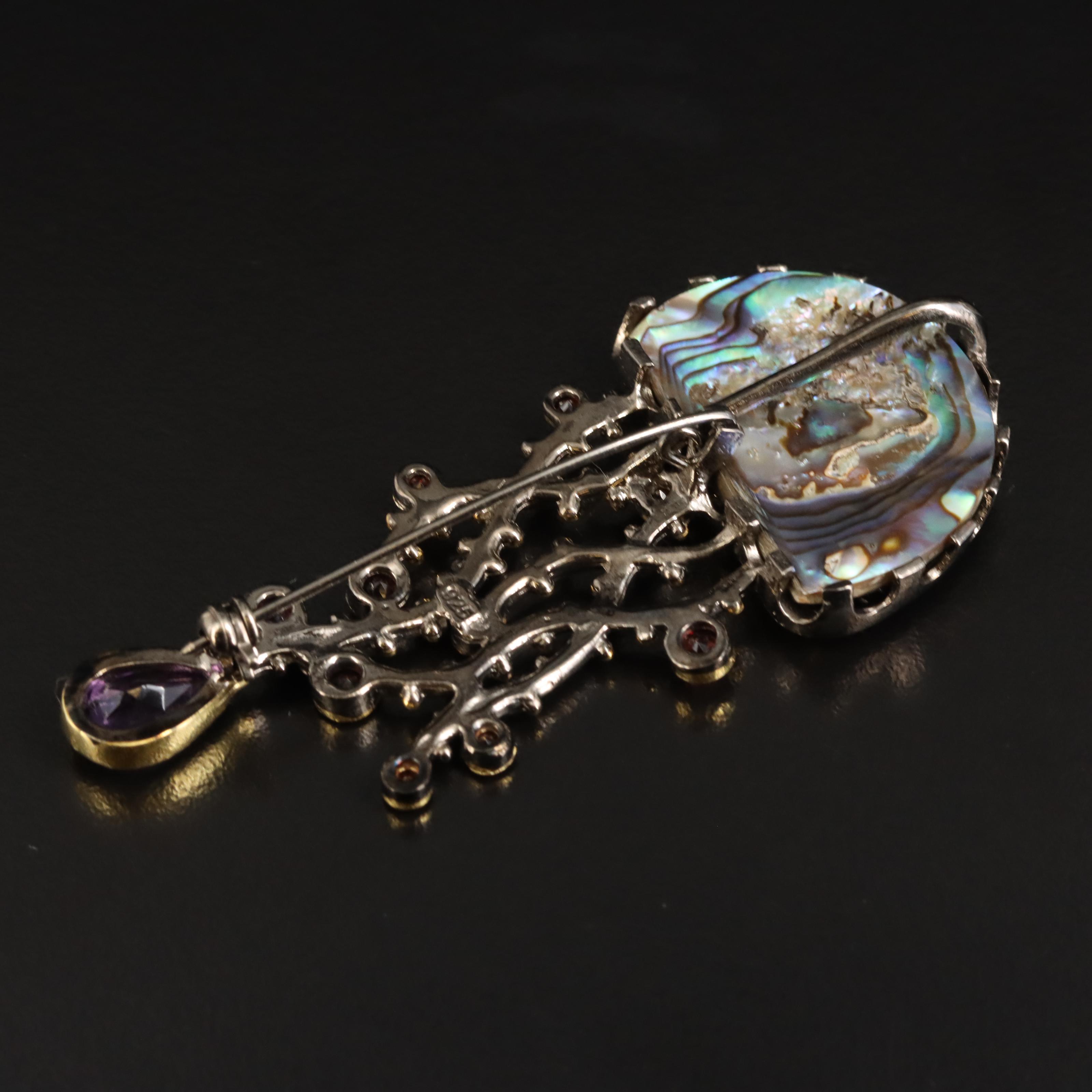 Sterling Abalone, Amethyst and Peridot Jellyfish Brooch