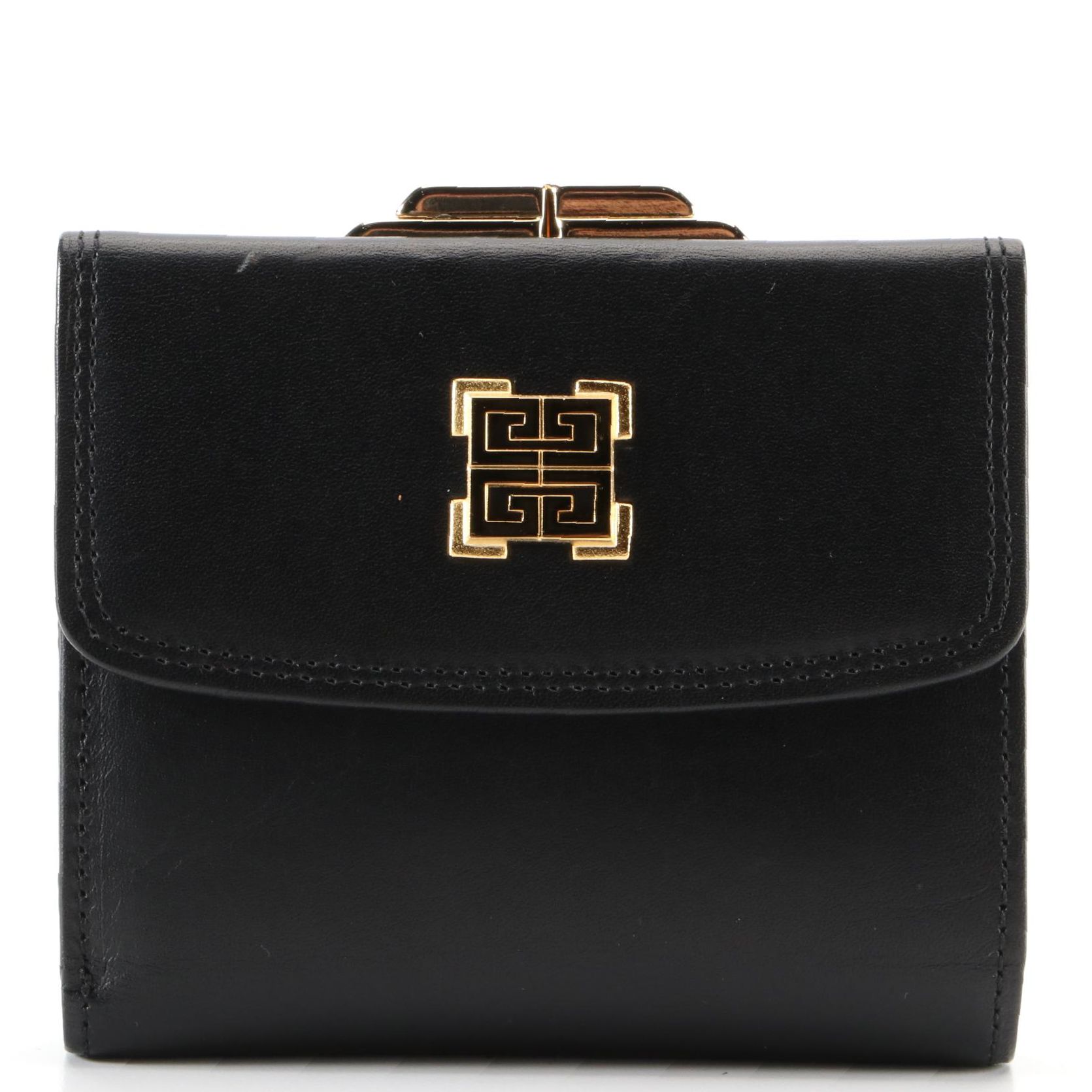 Givenchy Compact Kisslock Wallet in Black Smooth Leather