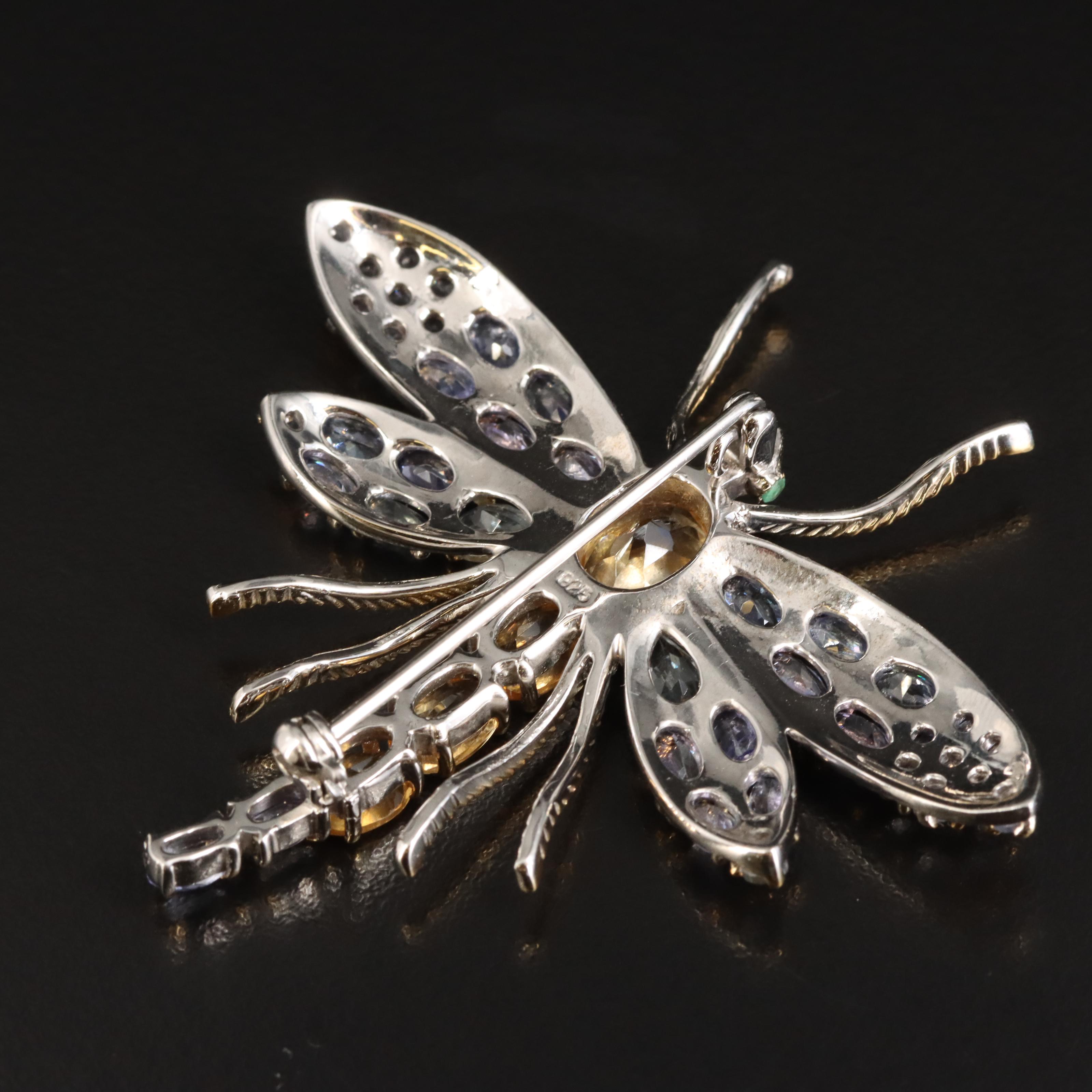 Sterling Citrine, Aquamarine and Tanzanite Dragonfly Brooch