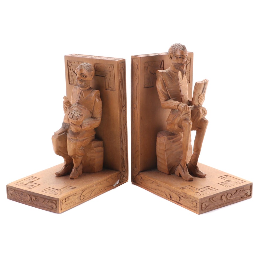 Ouro Don Quixote and Sancho Panza Hand Carved Spanish Wooden Bookends