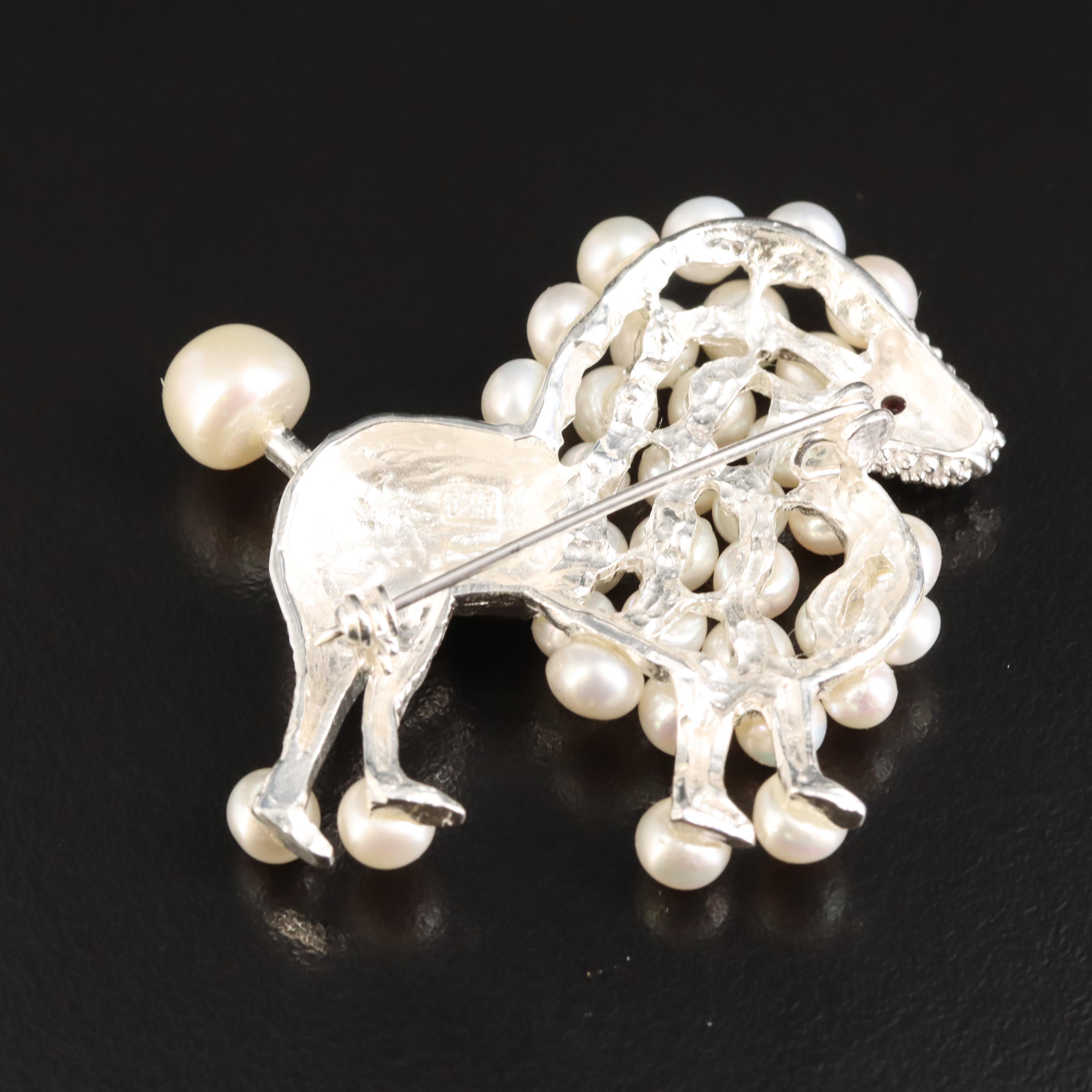 Sterling Pearl and Rhodolite Garnet Poodle Brooch