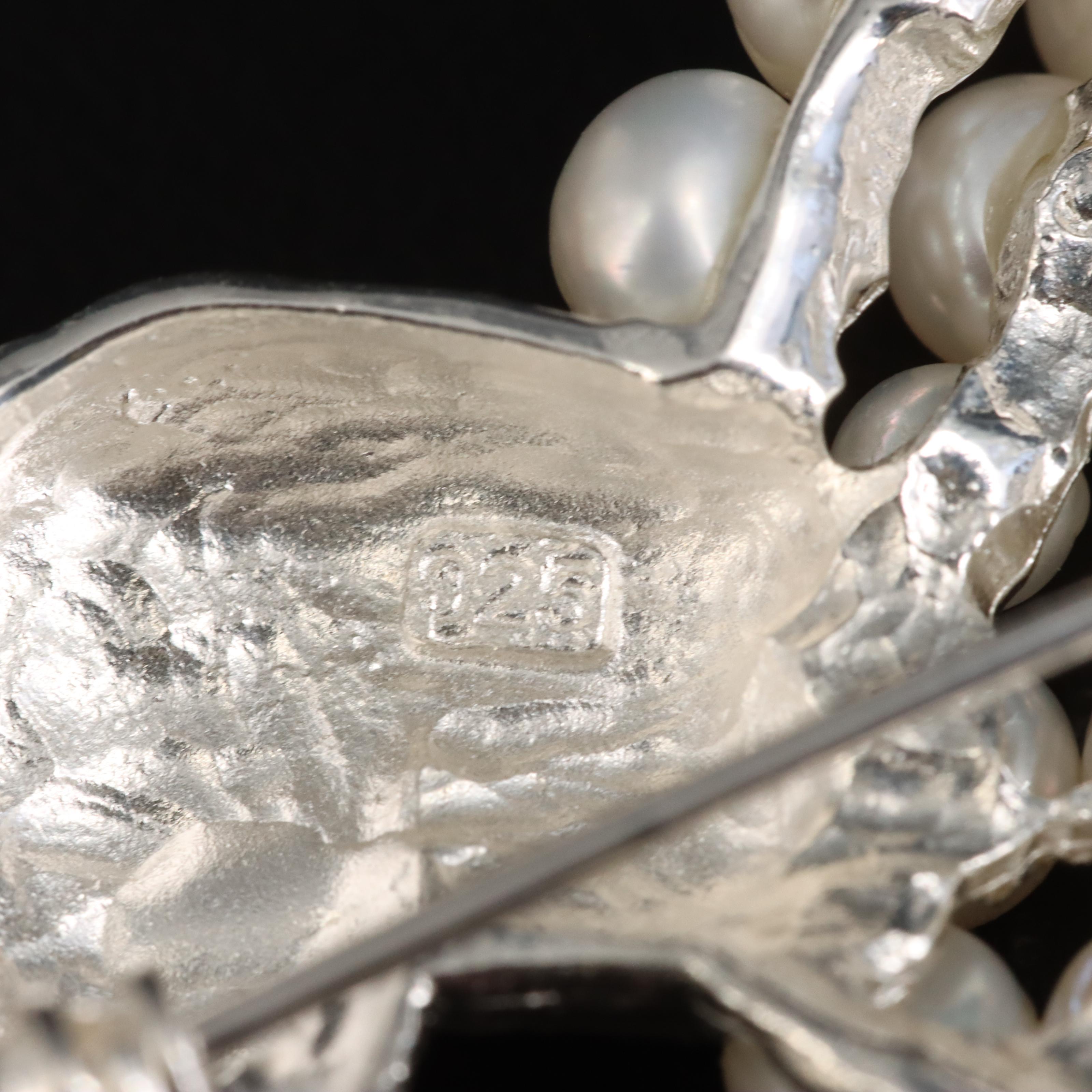 Sterling Pearl and Rhodolite Garnet Poodle Brooch