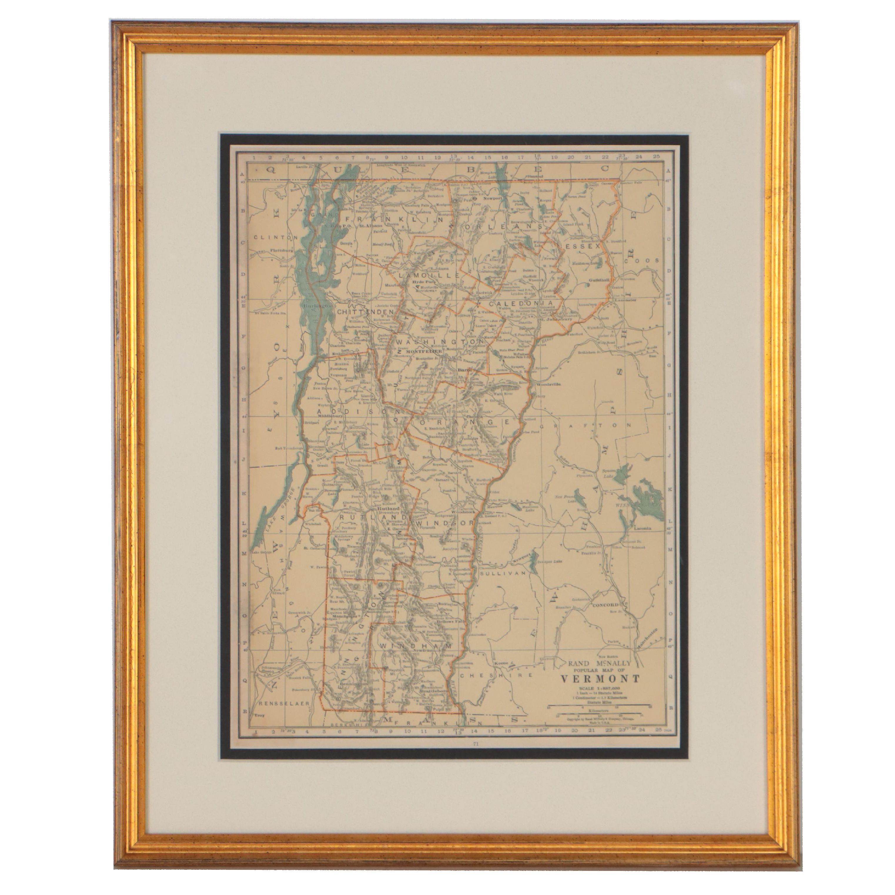 Rand, McNally & Co. Wax Engraving Map of Vermont, Circa 1898