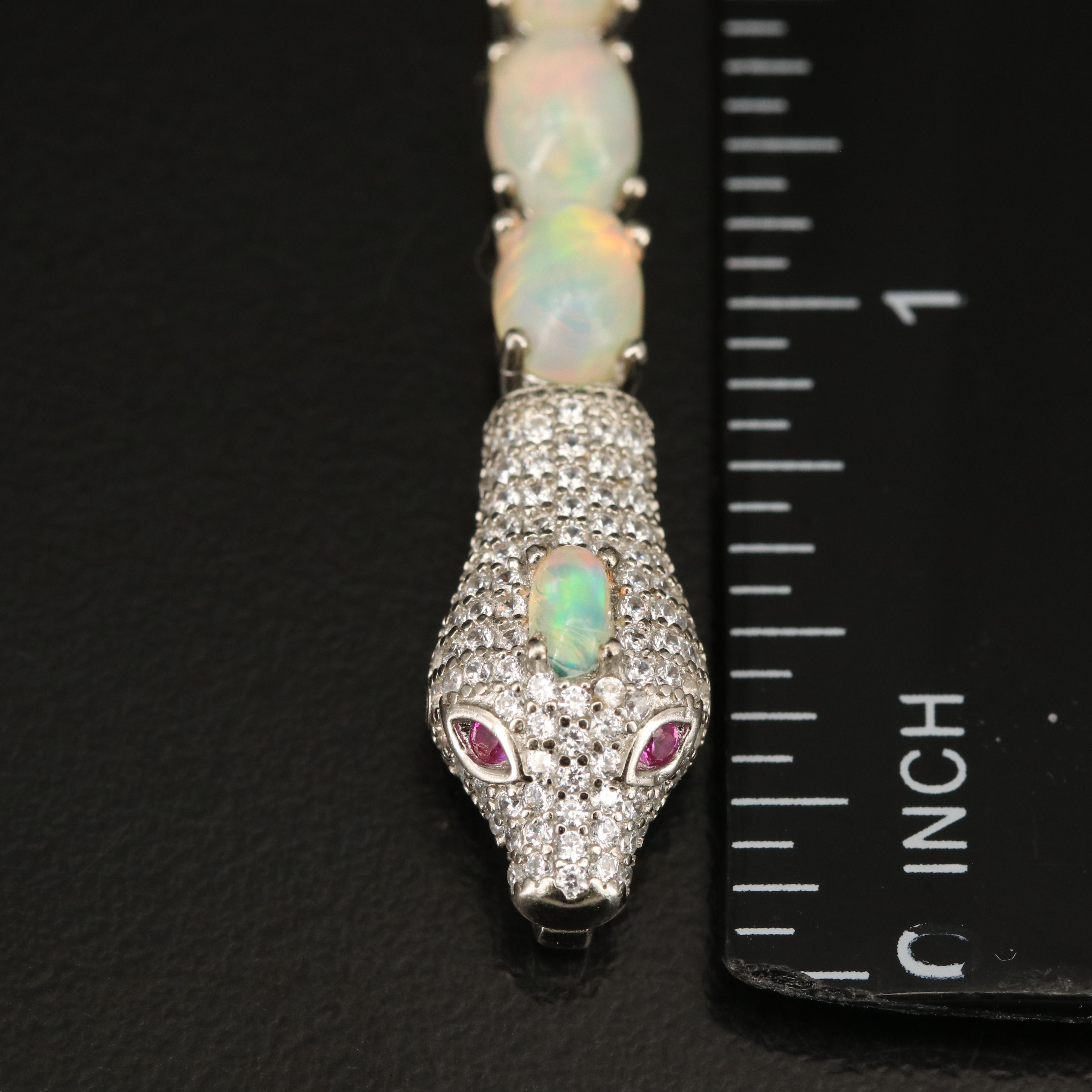 Sterling Opal, Ruby and Cubic Zirconia Snake Bracelet