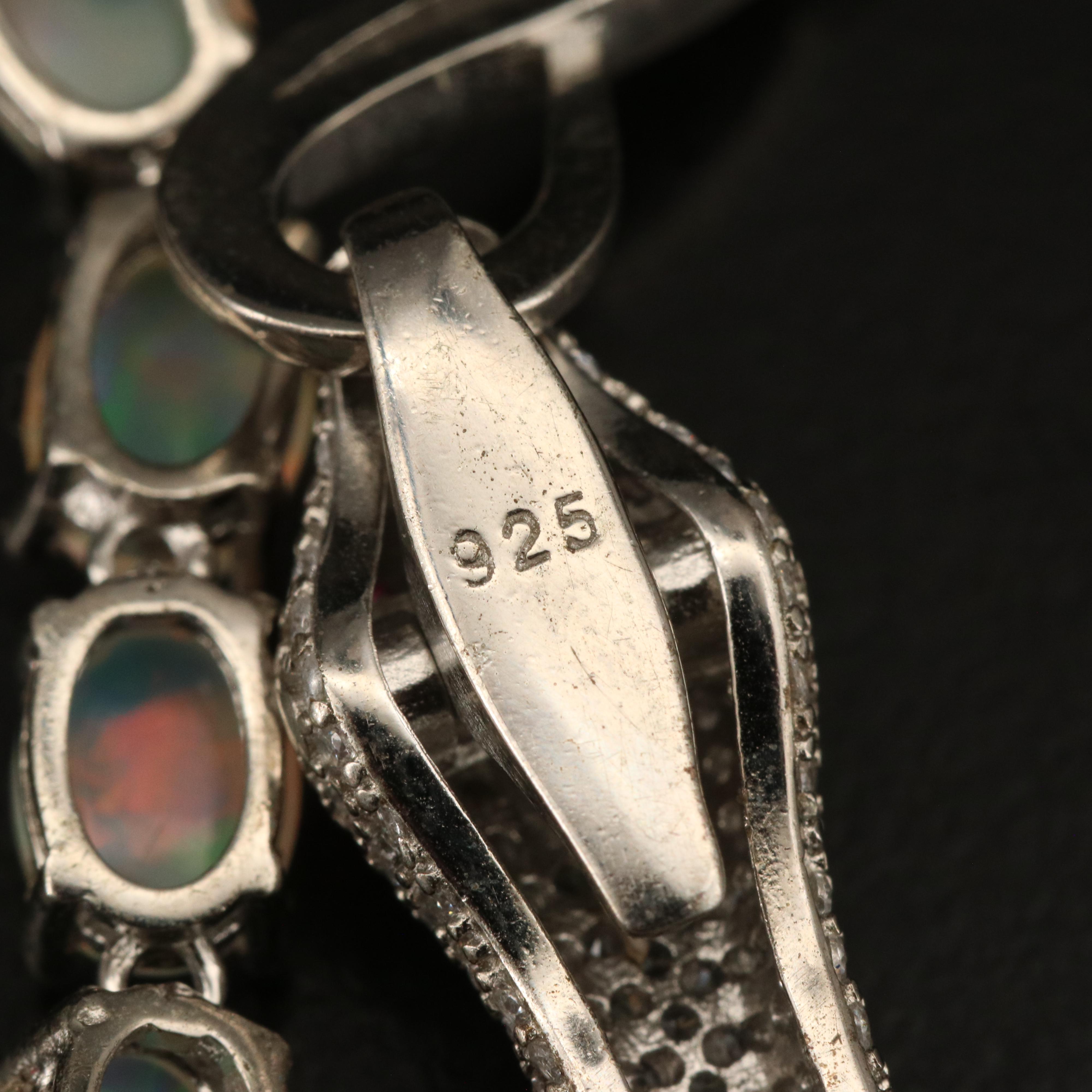 Sterling Opal, Ruby and Cubic Zirconia Snake Bracelet