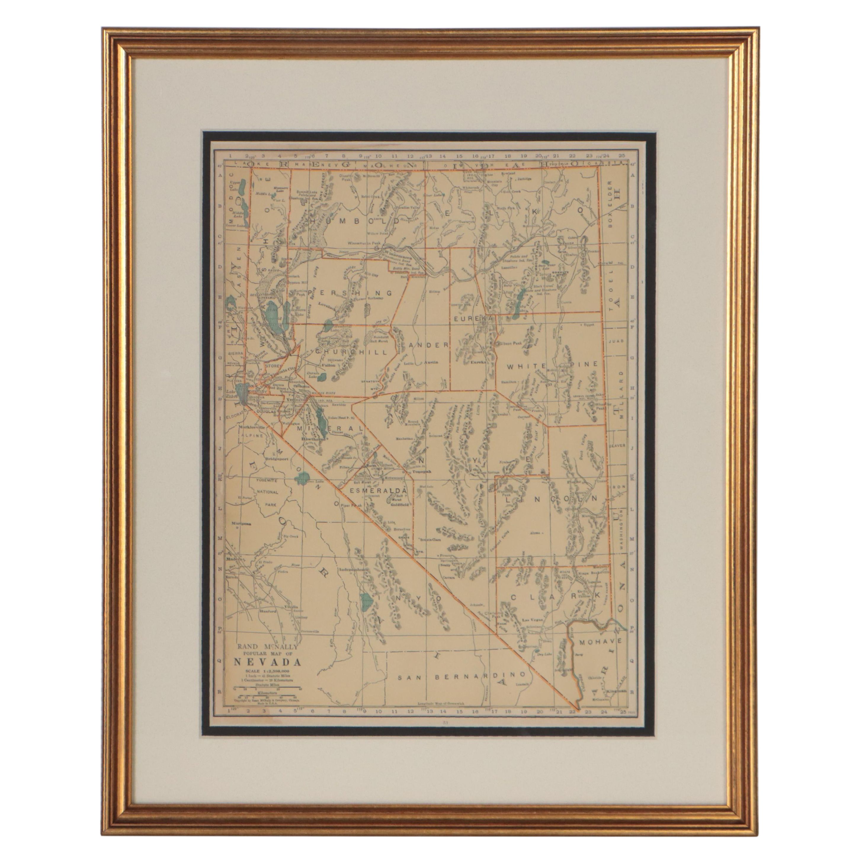 Rand McNally & Co. Wax Engraving Map of Nevada, Circa 1898