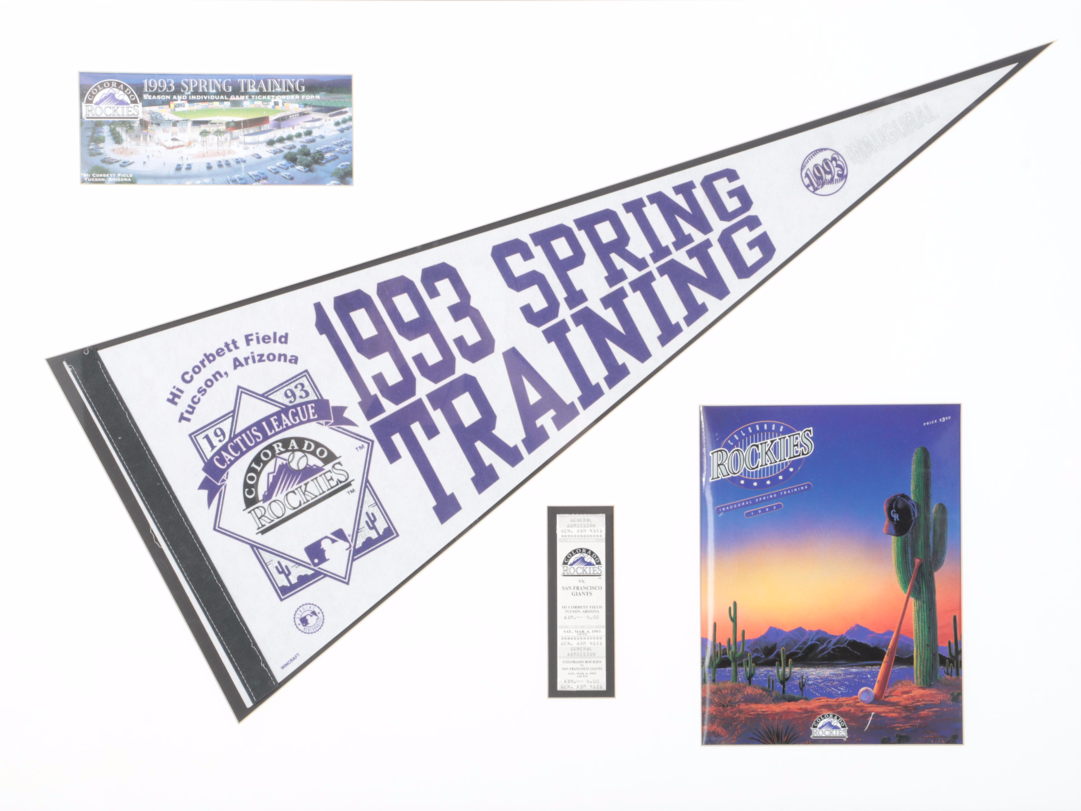 1993 Colorado Rockies Opening Day Framed Memorabilia With Tickets, Pennants,More