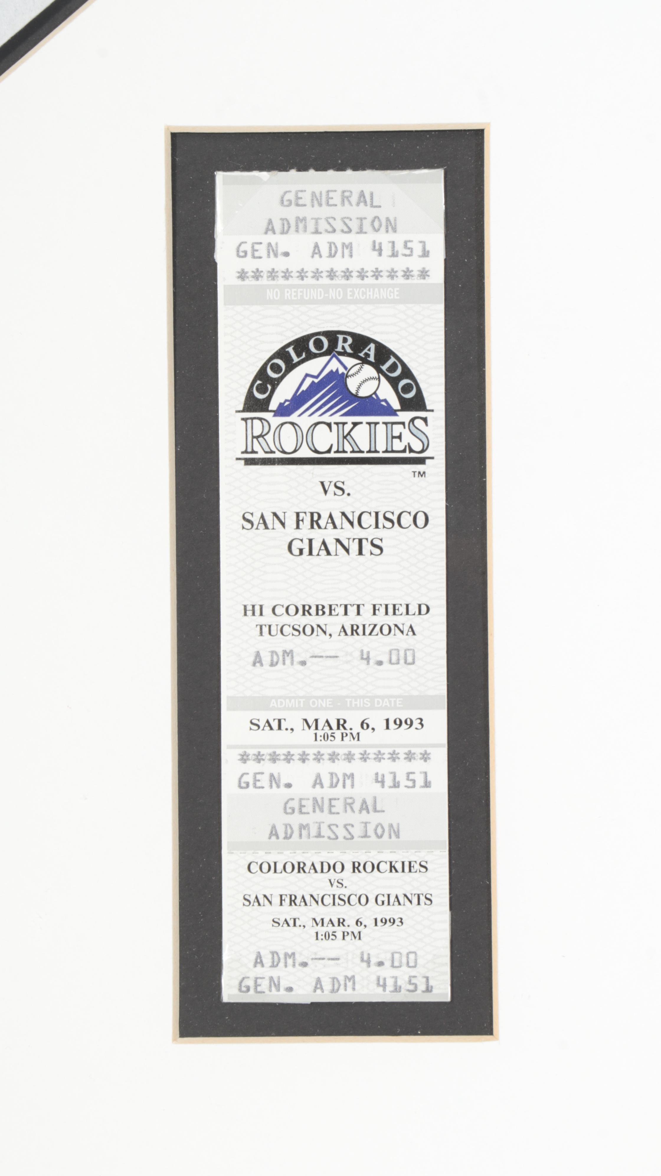 1993 Colorado Rockies Opening Day Framed Memorabilia With Tickets, Pennants,More