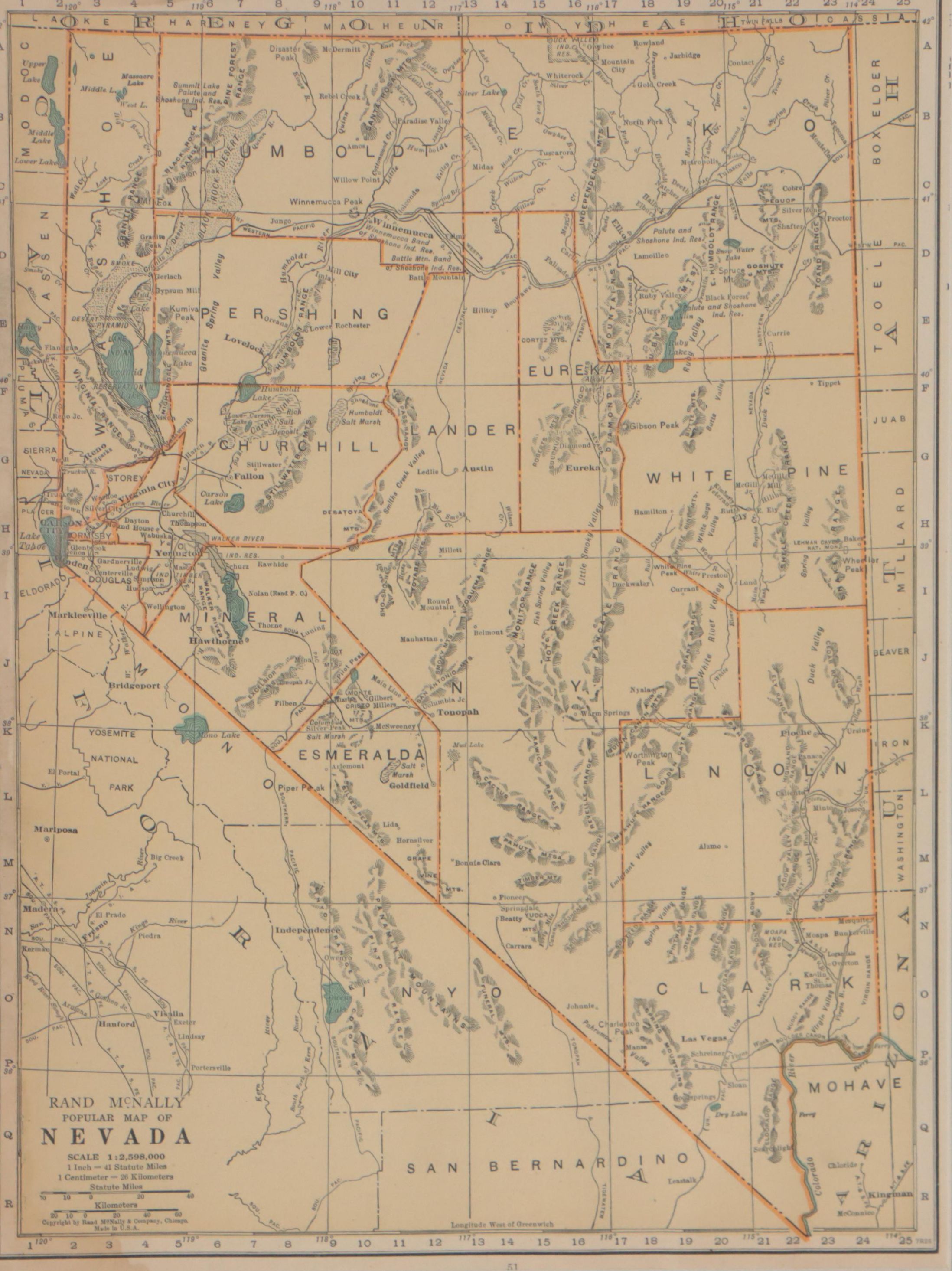 Rand McNally & Co. Wax Engraving Map of Nevada, Circa 1898