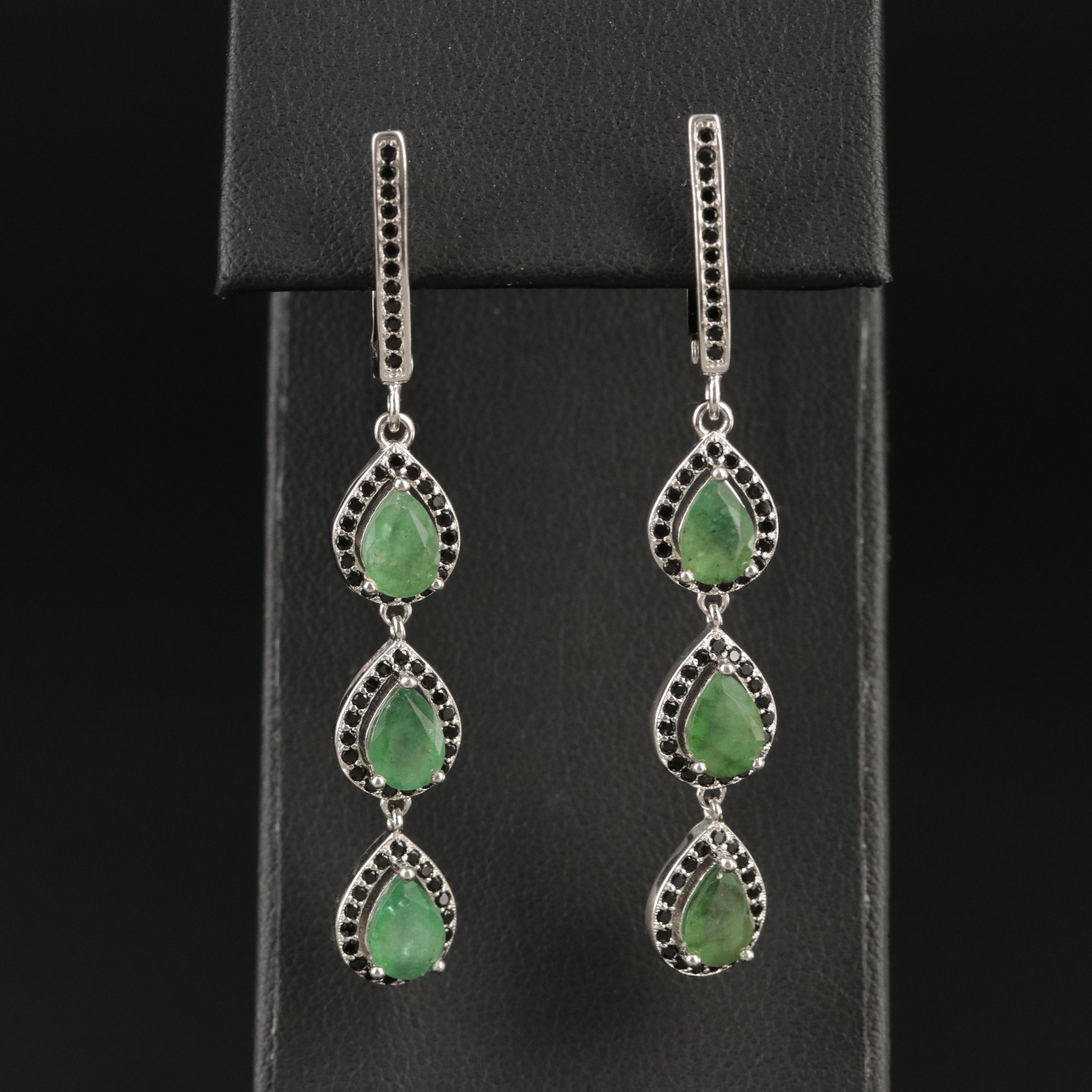 Sterling Emerald and Spinel Earrings
