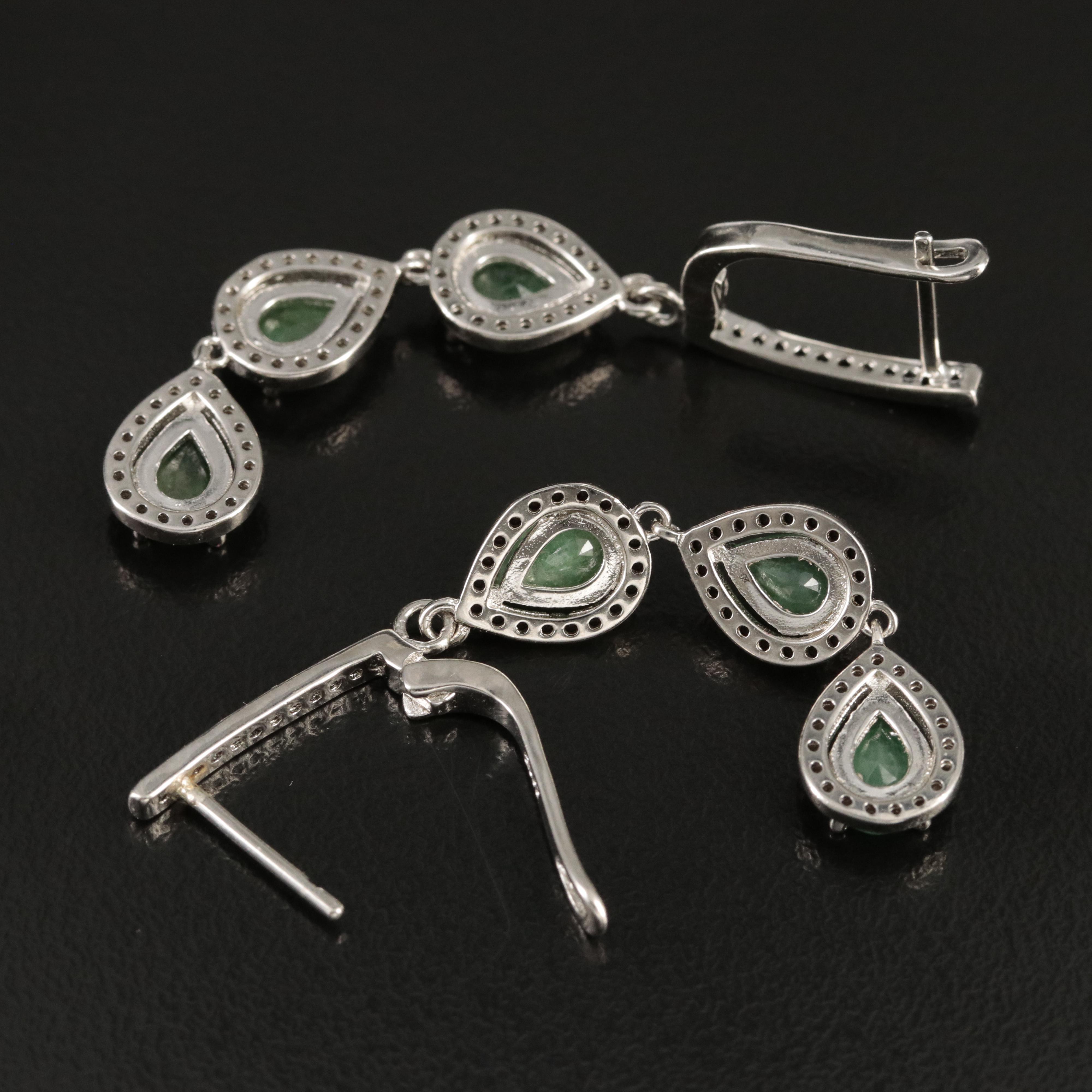 Sterling Emerald and Spinel Earrings