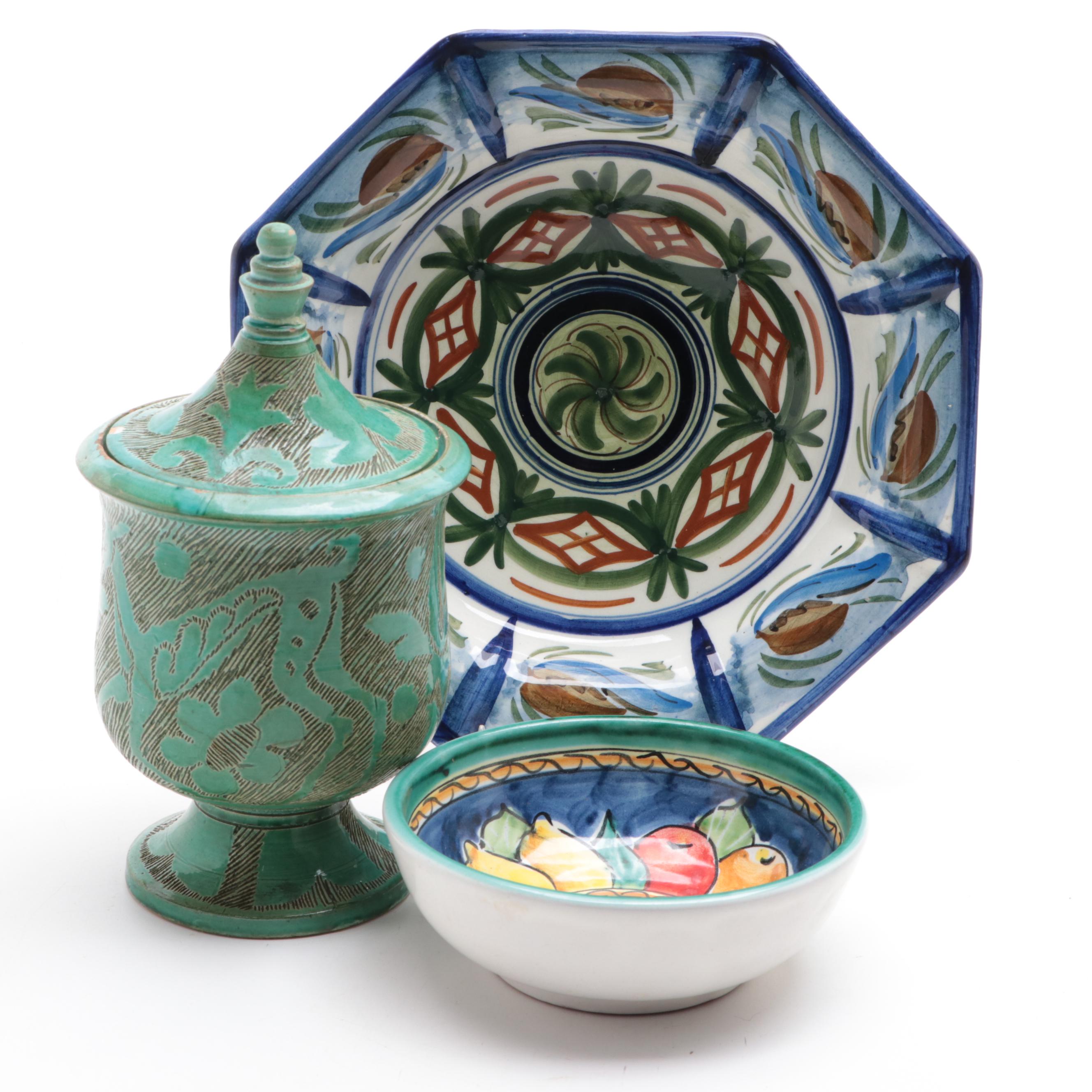 Three Pieces of Italian Glazed Pottery, Mid to Late 20th Century