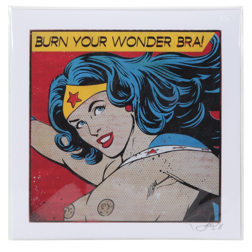 Denial Pop Art Giclée "Burn Your Wonder Bra!," 21st Century