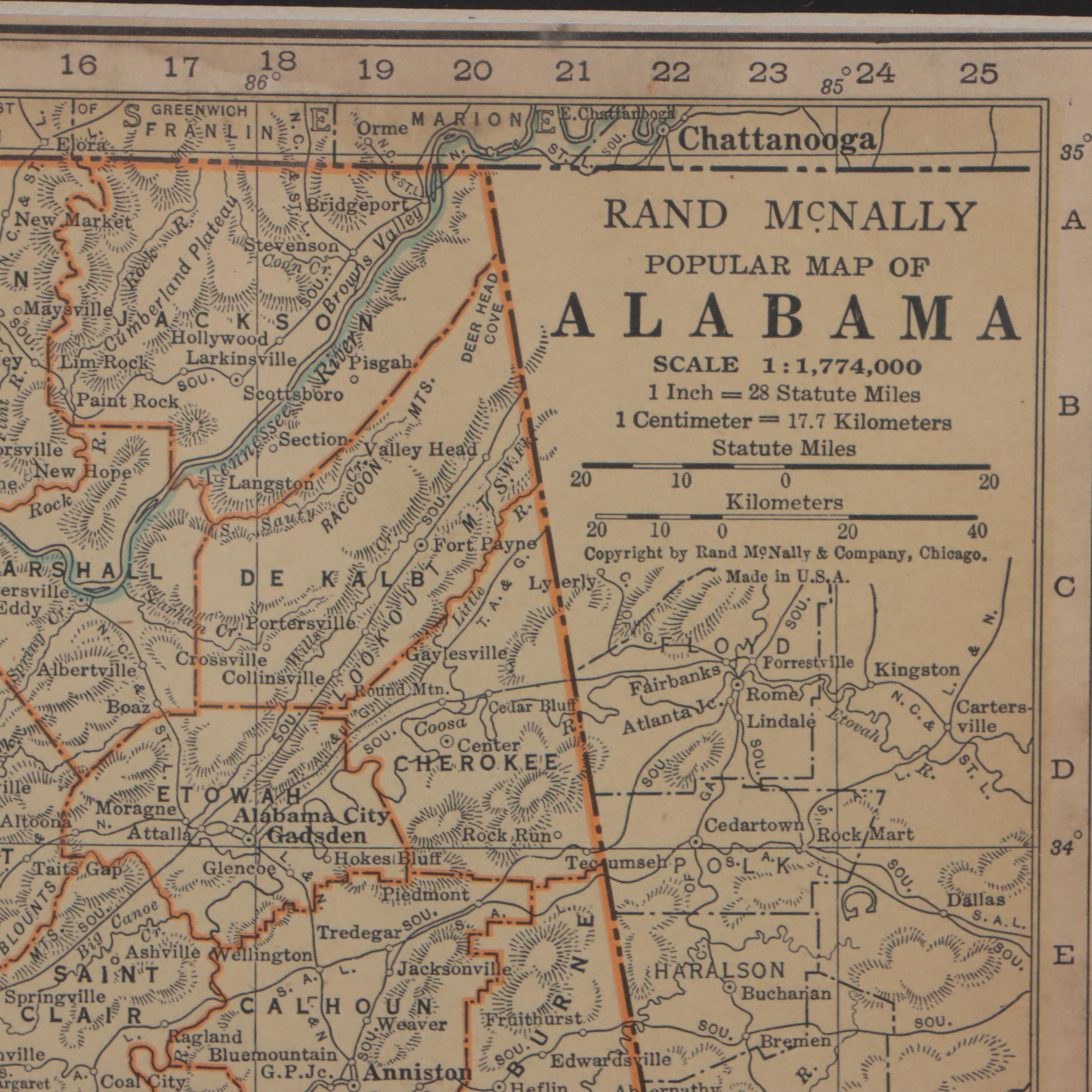 Rand, McNally & Co. Wax Engraving Map of Alabama, Circa 1898