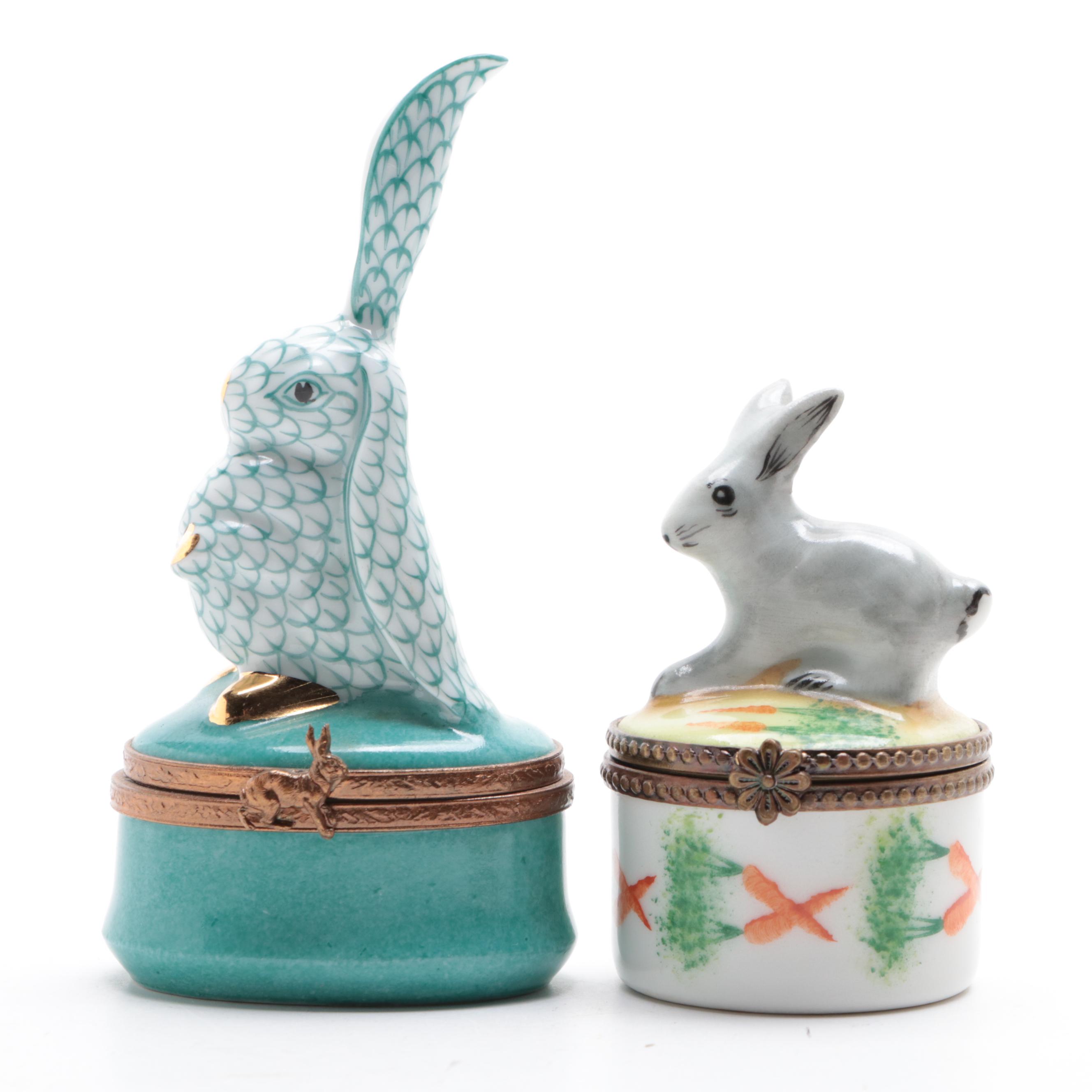 Rochard with Other Hand-Painted Porcelain Rabbit and Paint Palette Limoges Boxes