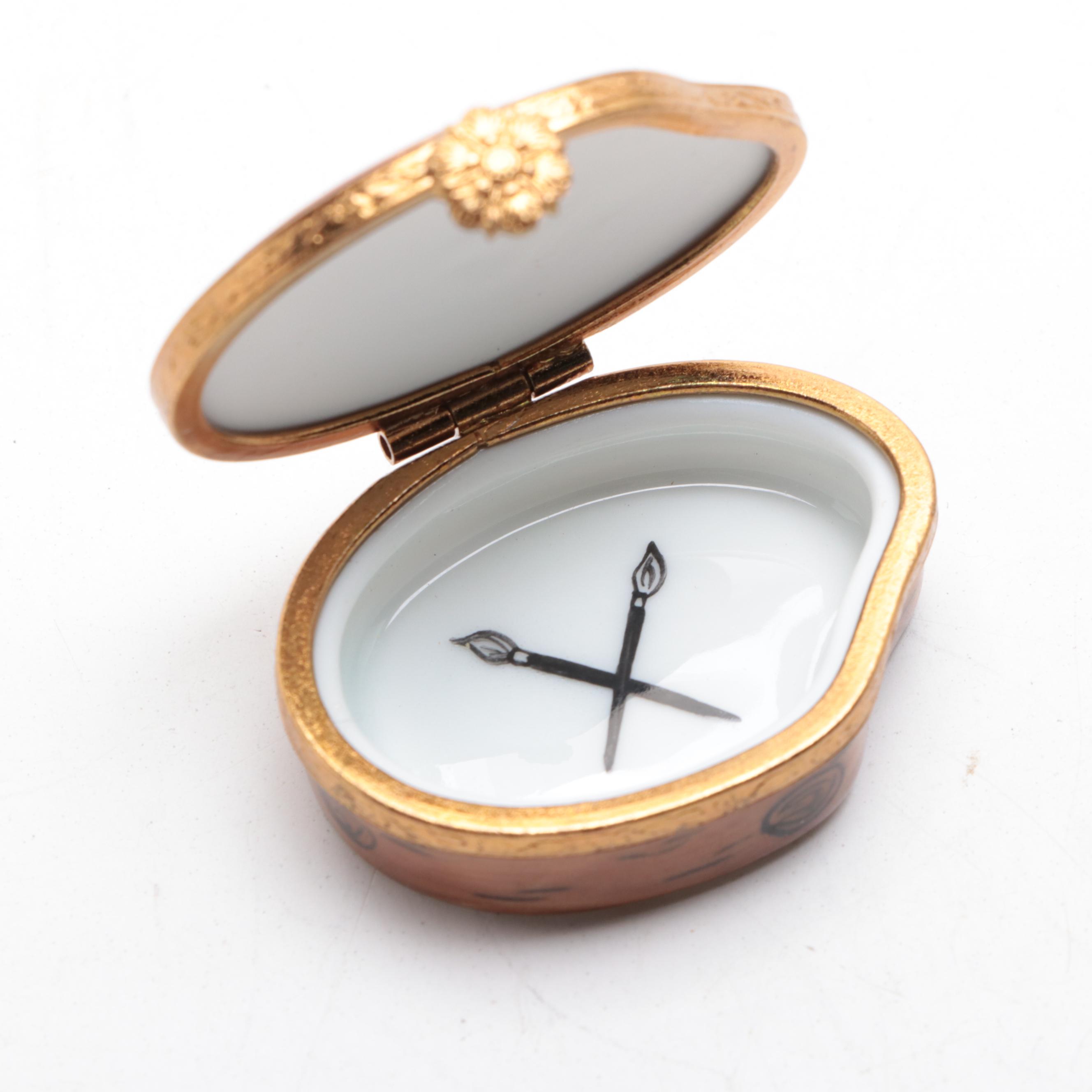 Rochard with Other Hand-Painted Porcelain Rabbit and Paint Palette Limoges Boxes