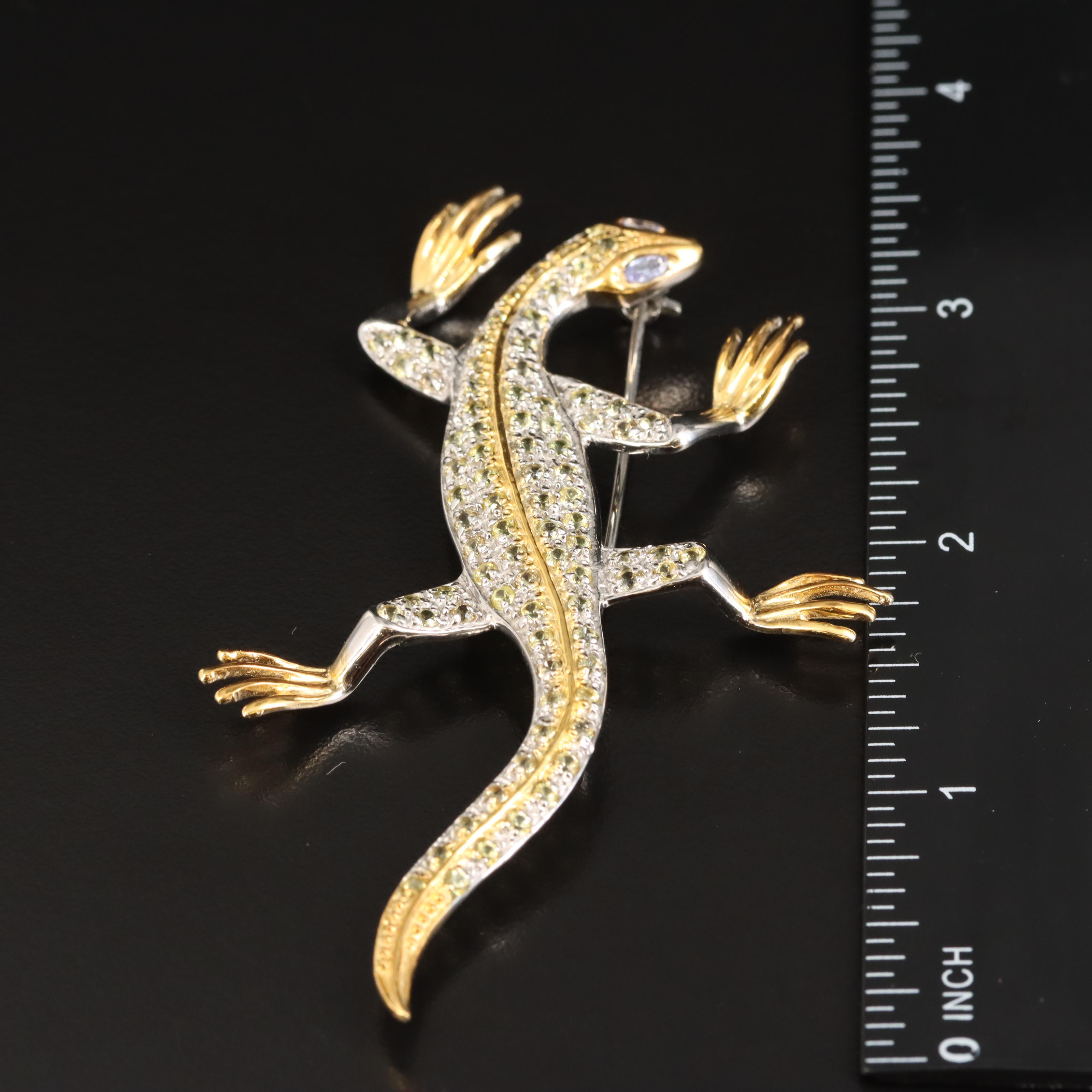 Sterling Sapphire and Tanzanite Lizard Brooch