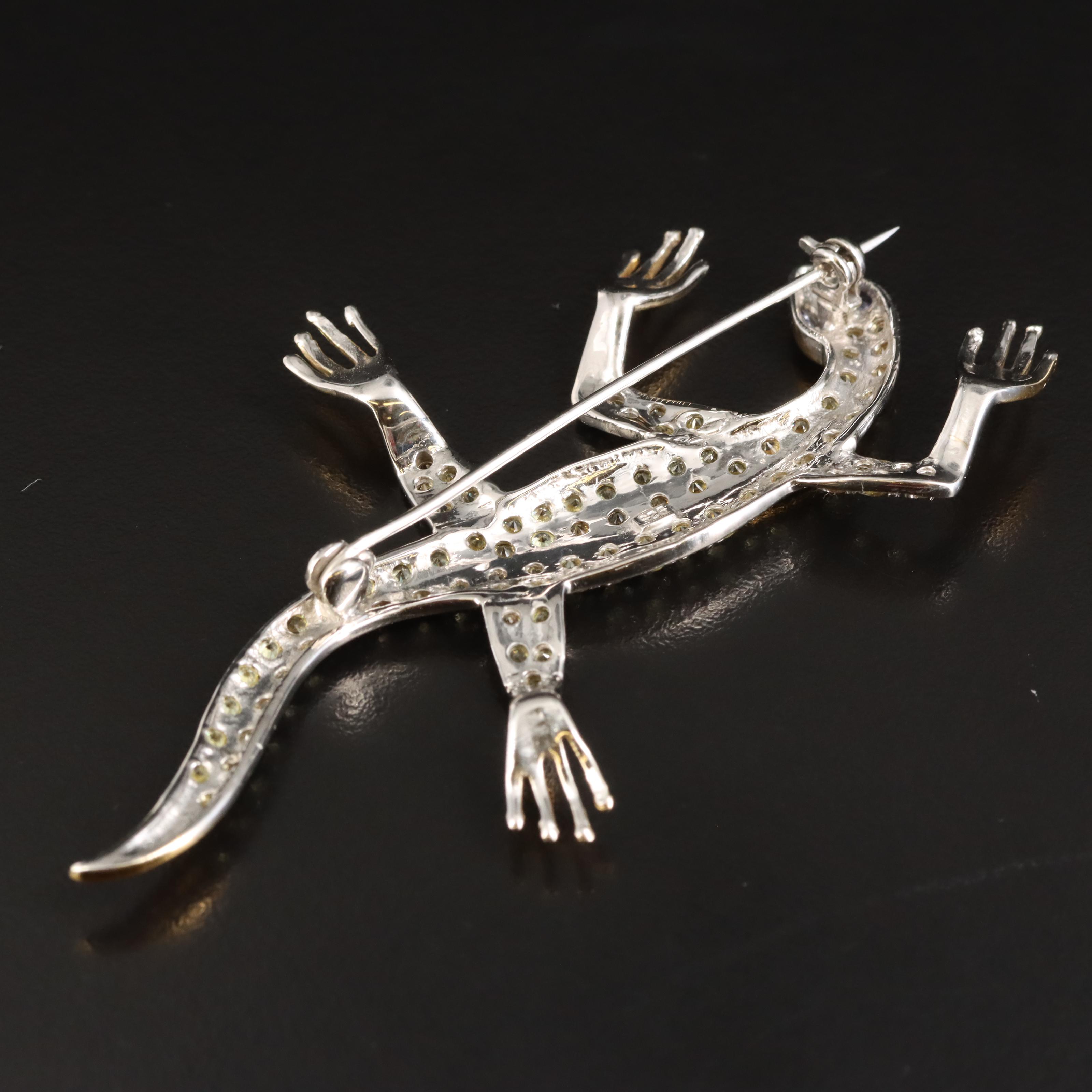 Sterling Sapphire and Tanzanite Lizard Brooch