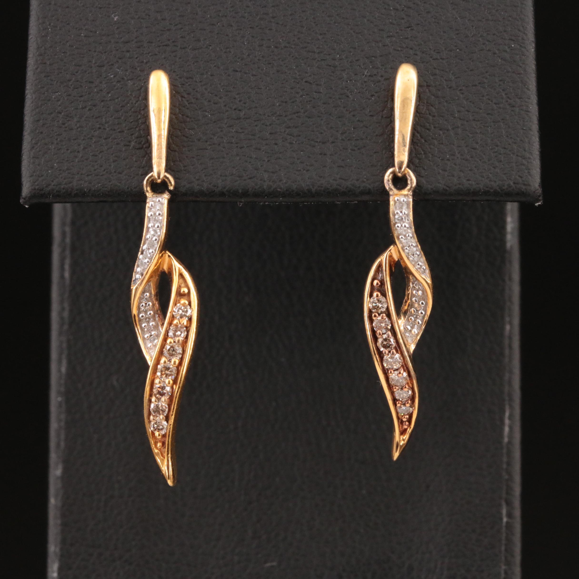 Sterling Diamond Two-Tone Drop Earrings