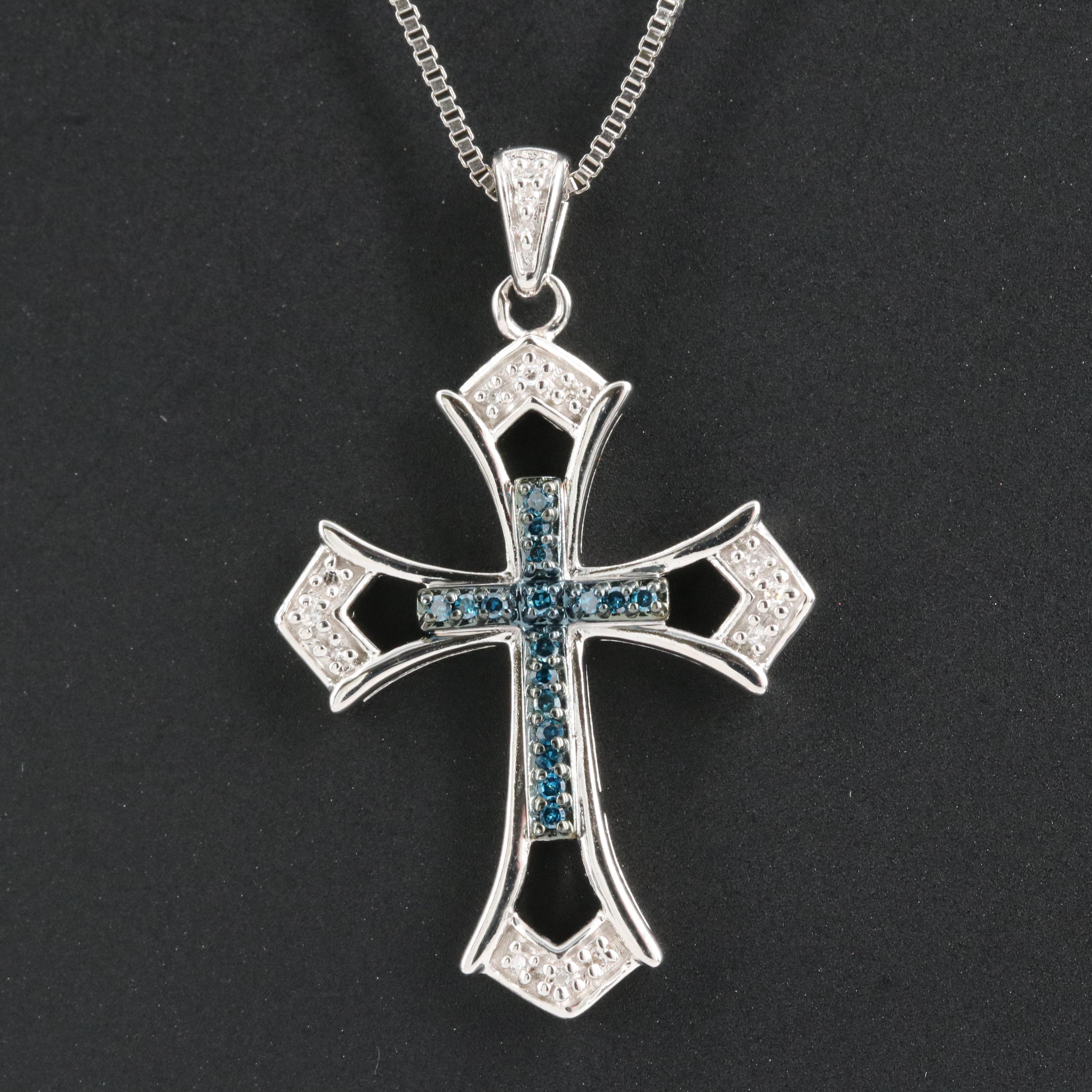 Sterling Diamond Cross Pendant Necklace