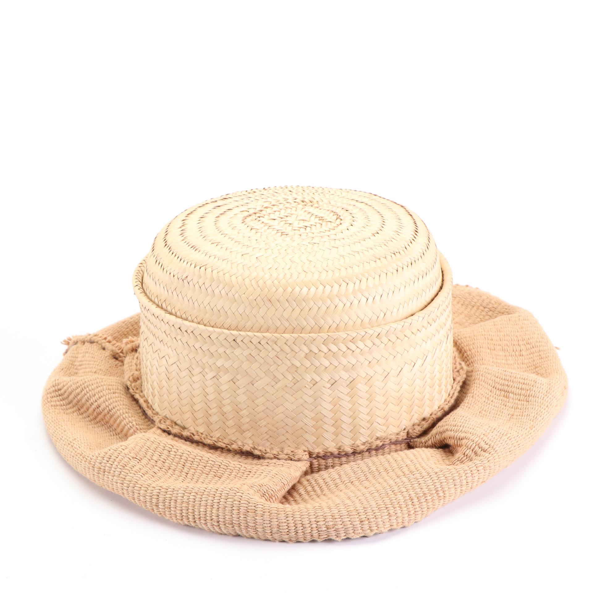 D.CLN Straw with Fabric Shaped Brim Hat and Handcrafted Straw and Fiber Hat