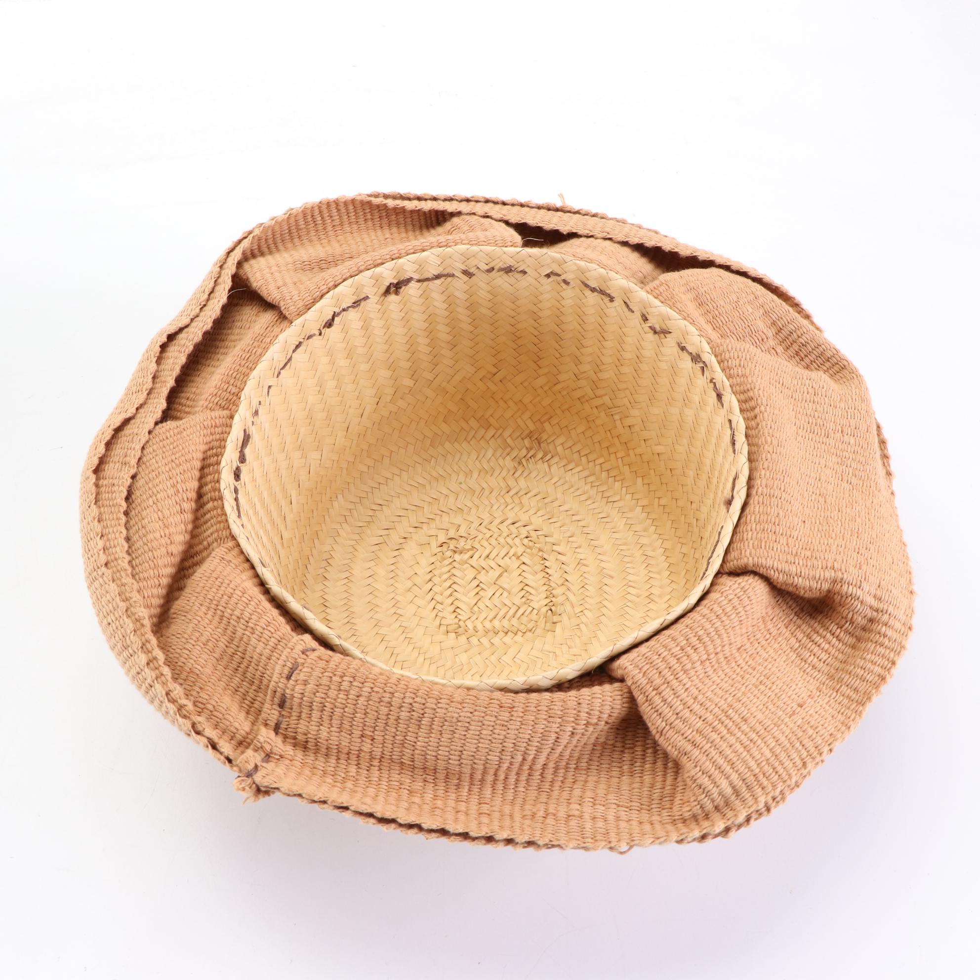 D.CLN Straw with Fabric Shaped Brim Hat and Handcrafted Straw and Fiber Hat