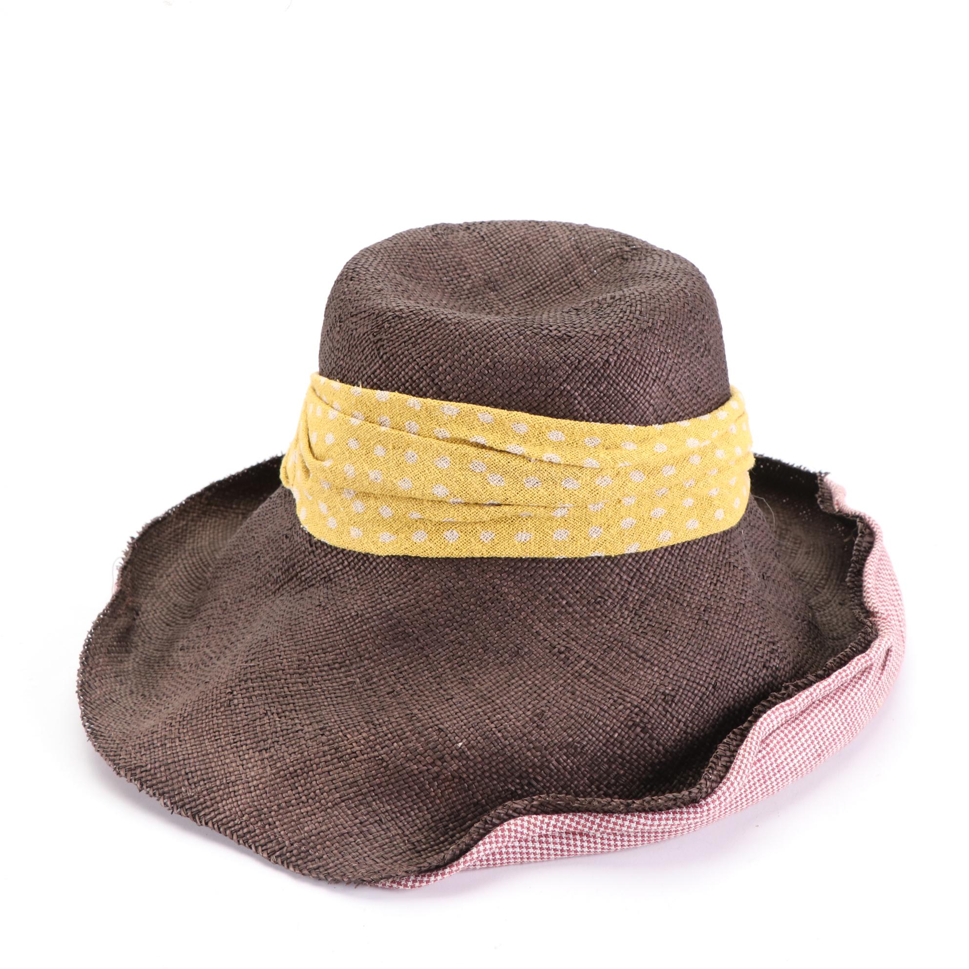 D.CLN Straw with Fabric Shaped Brim Hat and Handcrafted Straw and Fiber Hat