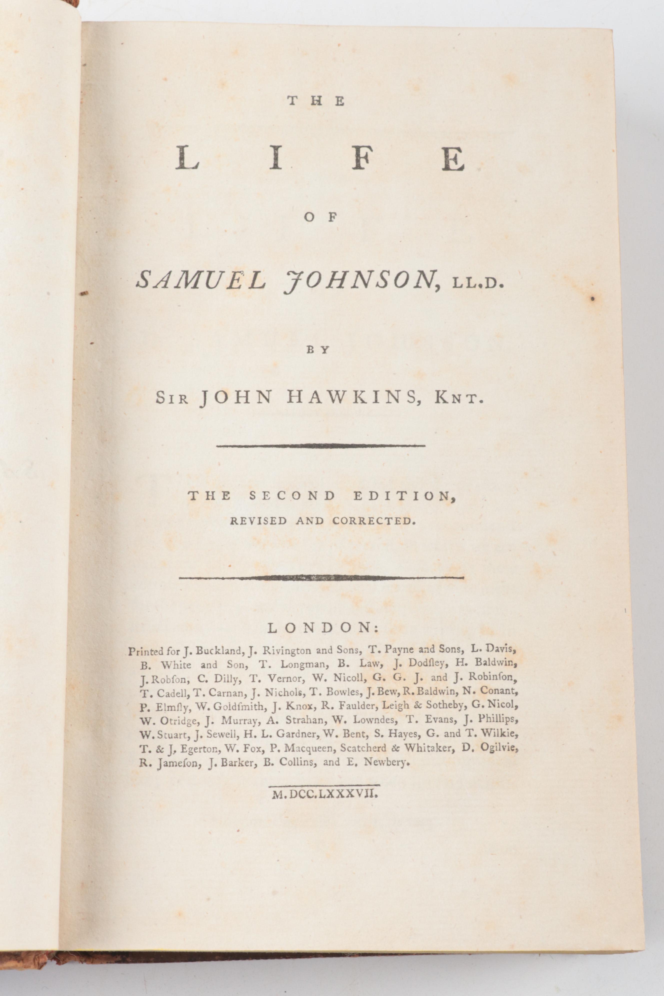 Second Edition "The Life of Samuel Johnson" by Sir John Hawkins, 1787