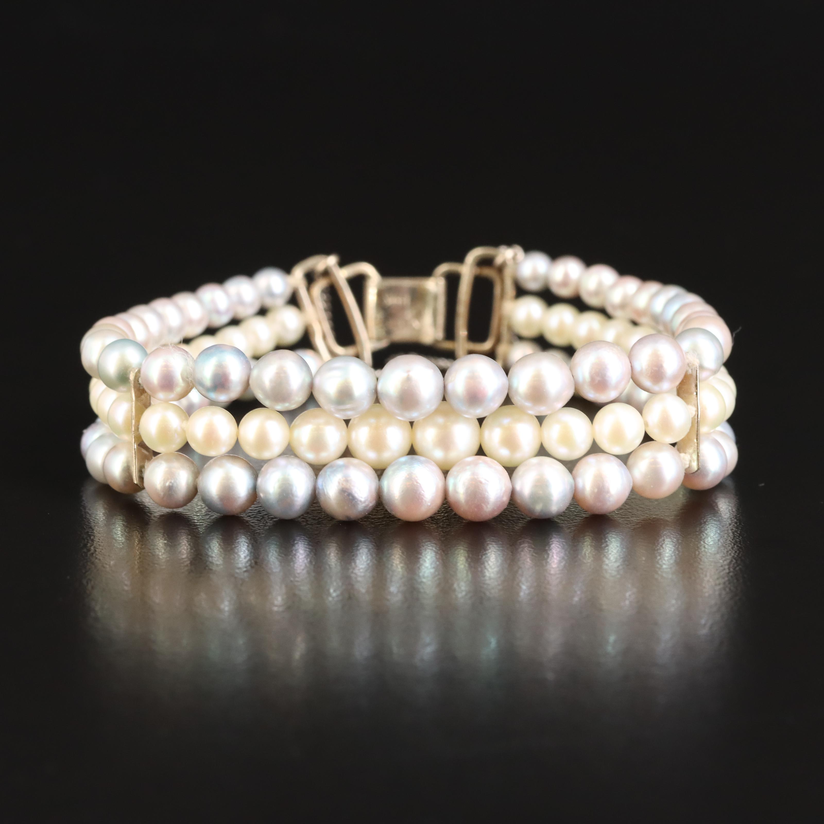 Ming's 14K Graduated Pearl Triple Strand Bracelet