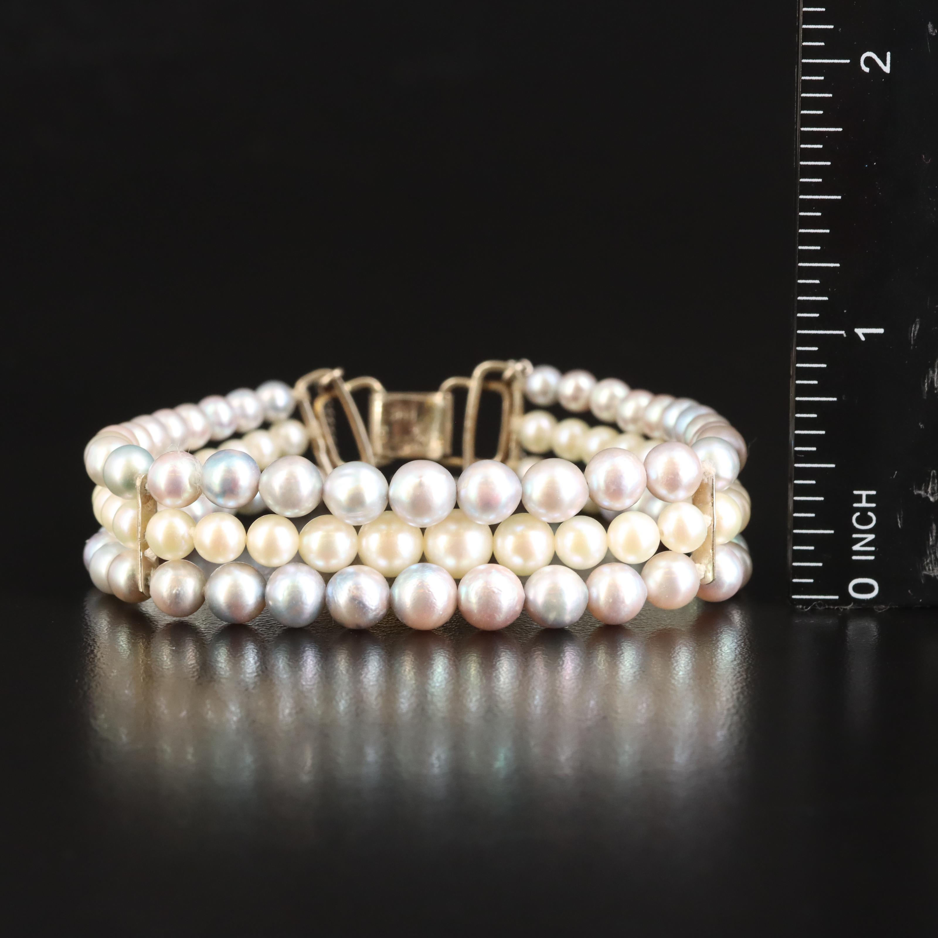 Ming's 14K Graduated Pearl Triple Strand Bracelet