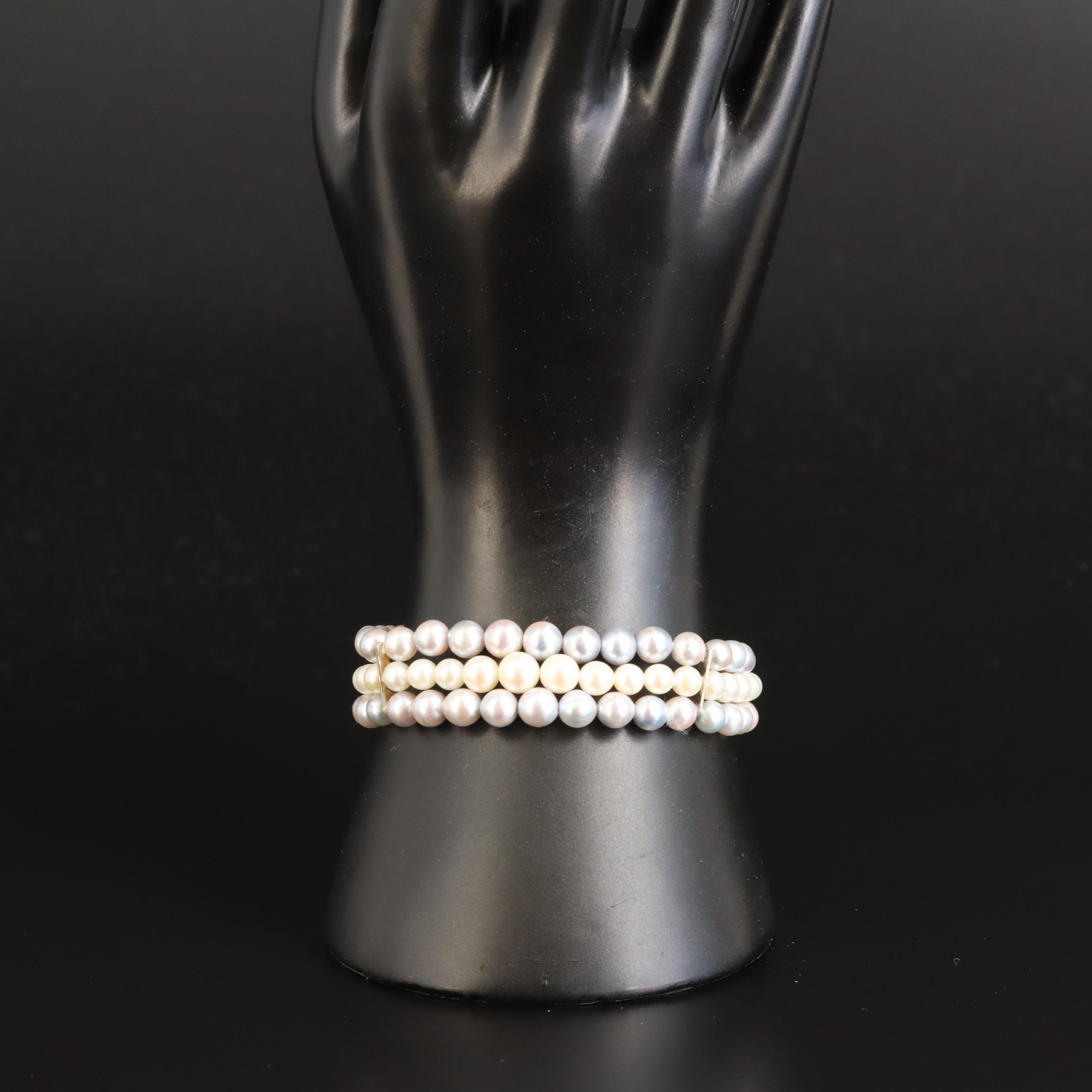 Ming's 14K Graduated Pearl Triple Strand Bracelet