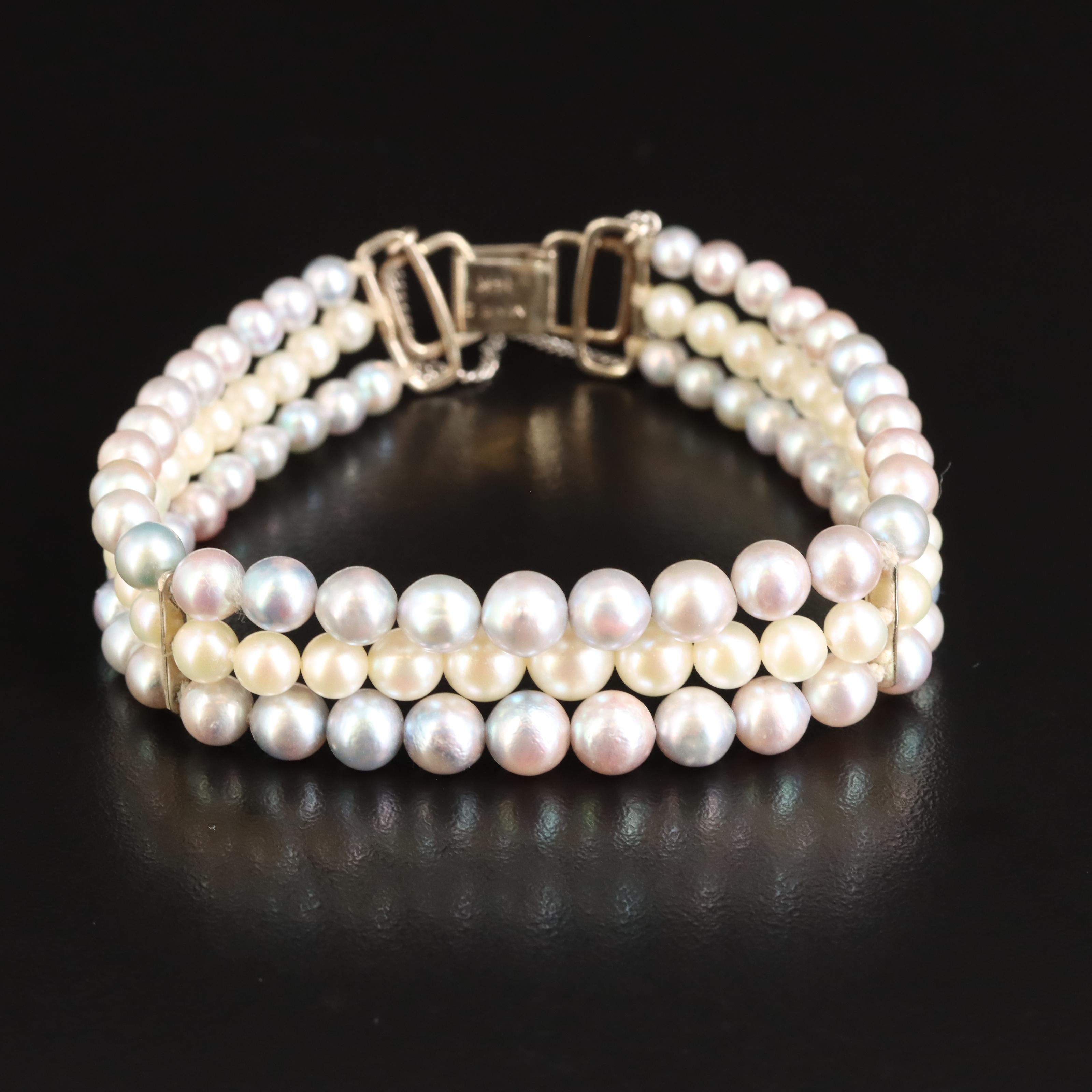 Ming's 14K Graduated Pearl Triple Strand Bracelet