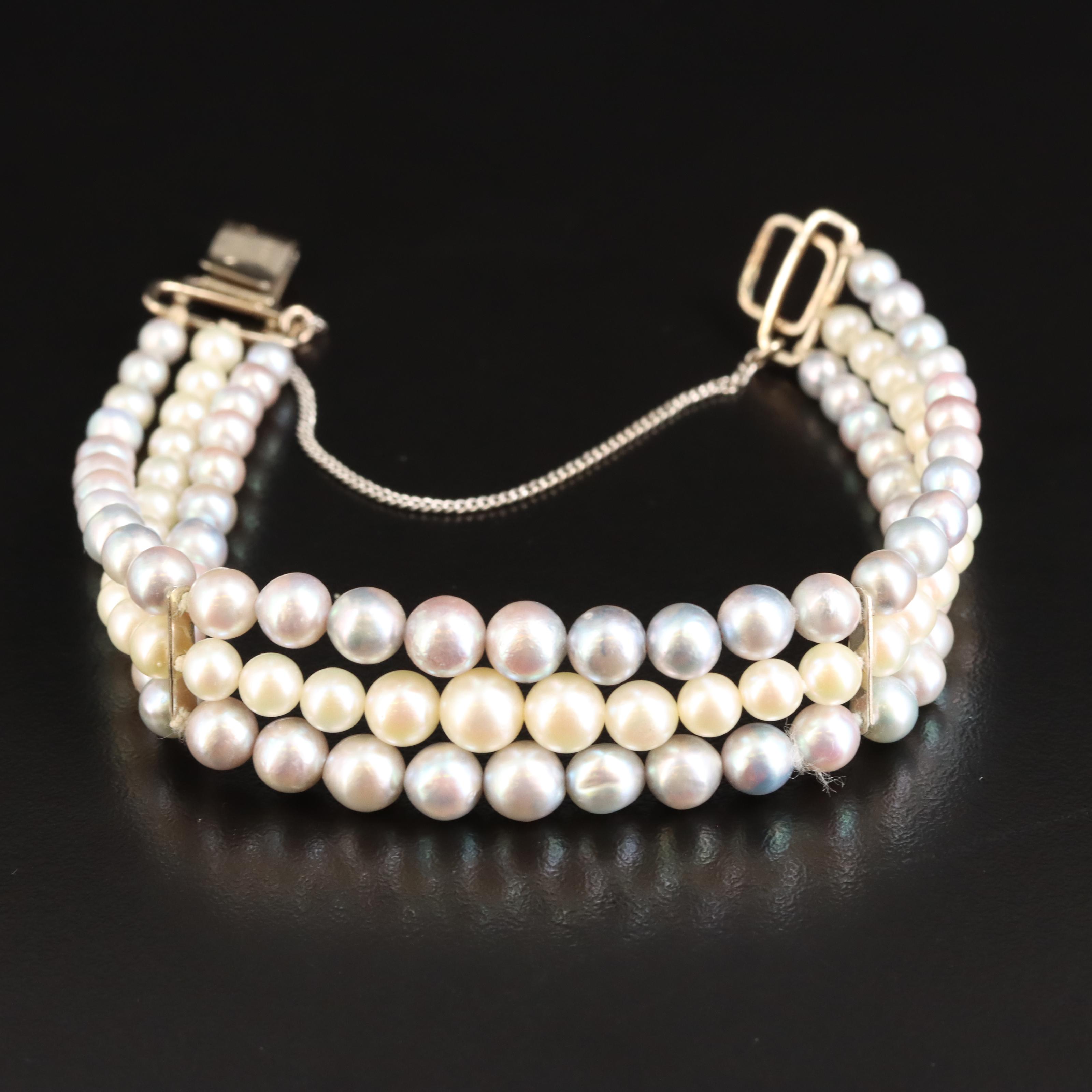 Ming's 14K Graduated Pearl Triple Strand Bracelet