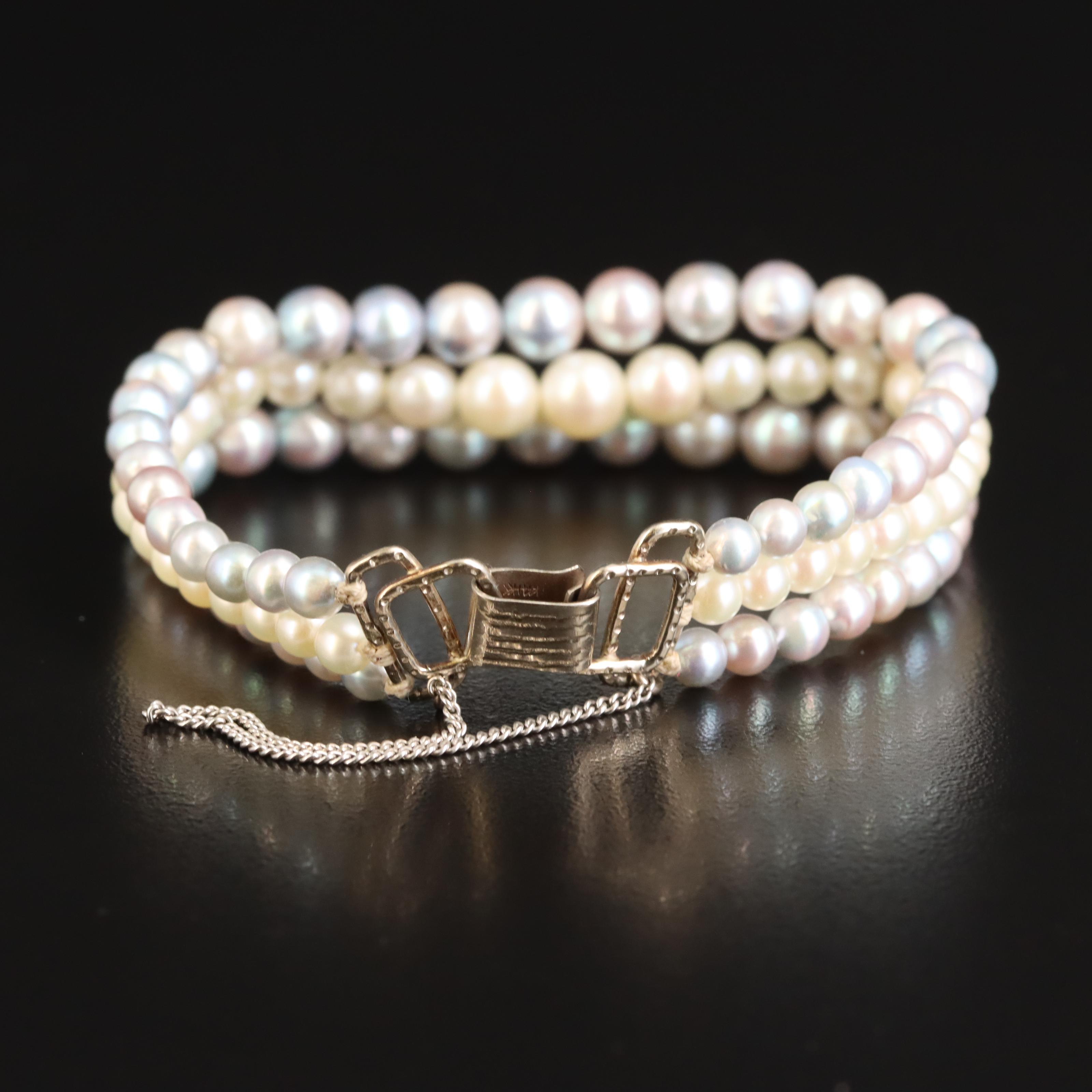 Ming's 14K Graduated Pearl Triple Strand Bracelet