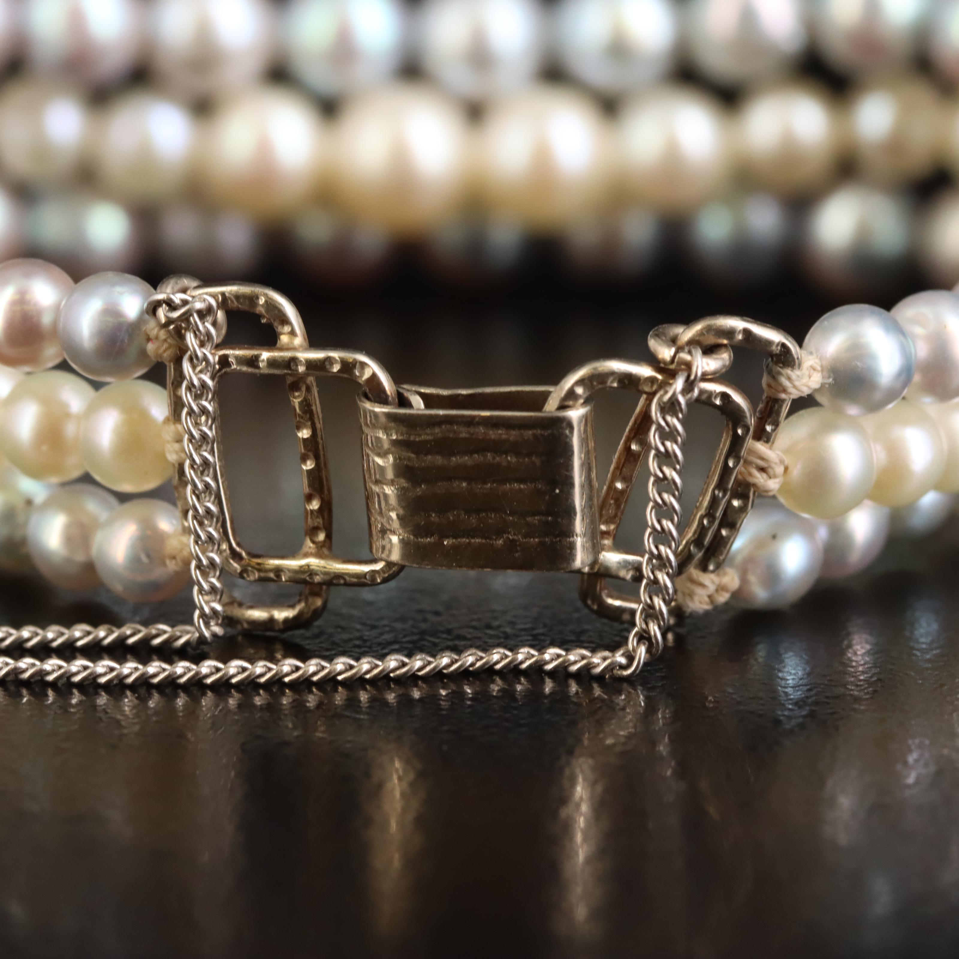 Ming's 14K Graduated Pearl Triple Strand Bracelet