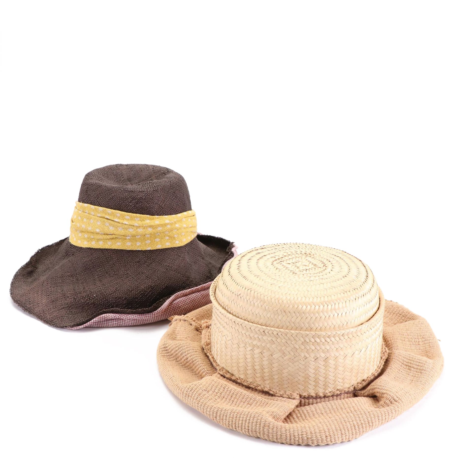 D.CLN Straw with Fabric Shaped Brim Hat and Handcrafted Straw and Fiber Hat