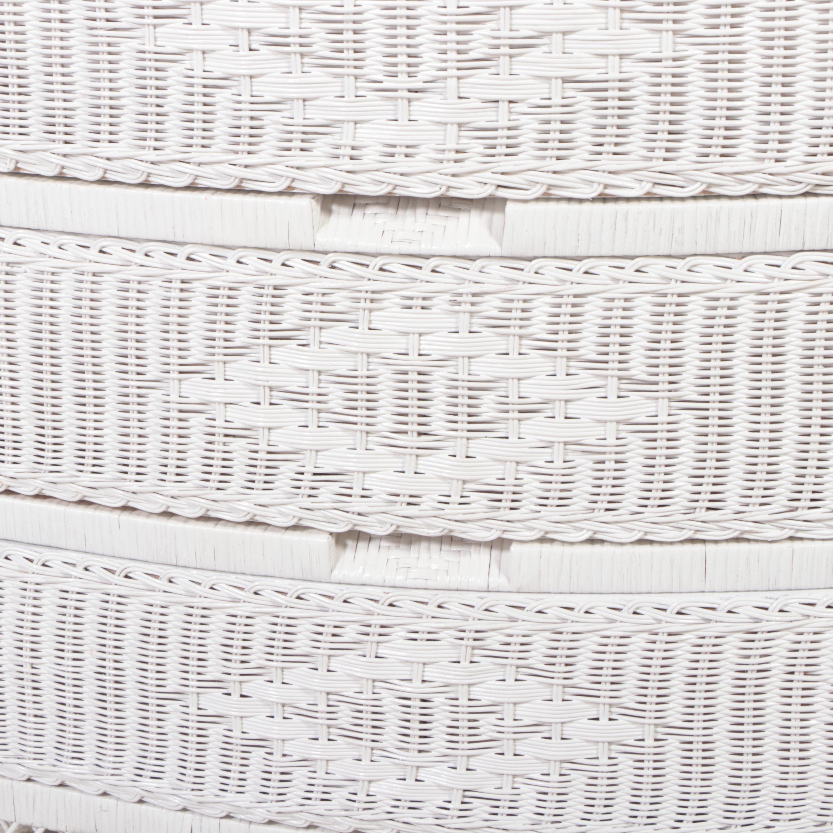 White-Painted Wicker Three-Drawer Serpentine-Front Chest, Late 20th Century