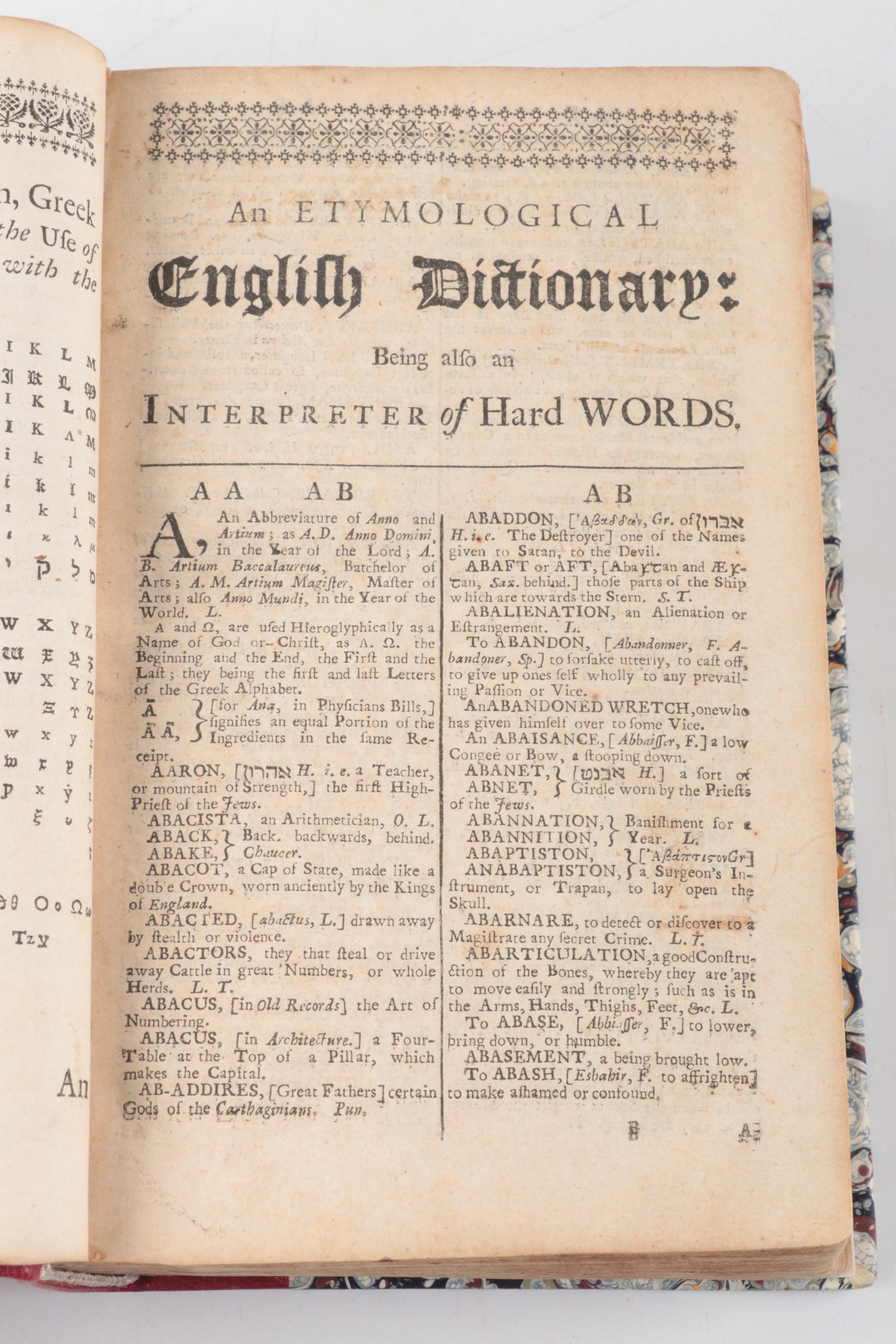 "An Universal Etymological English Dictionary" by Nathan Bailey, Late 18th C.