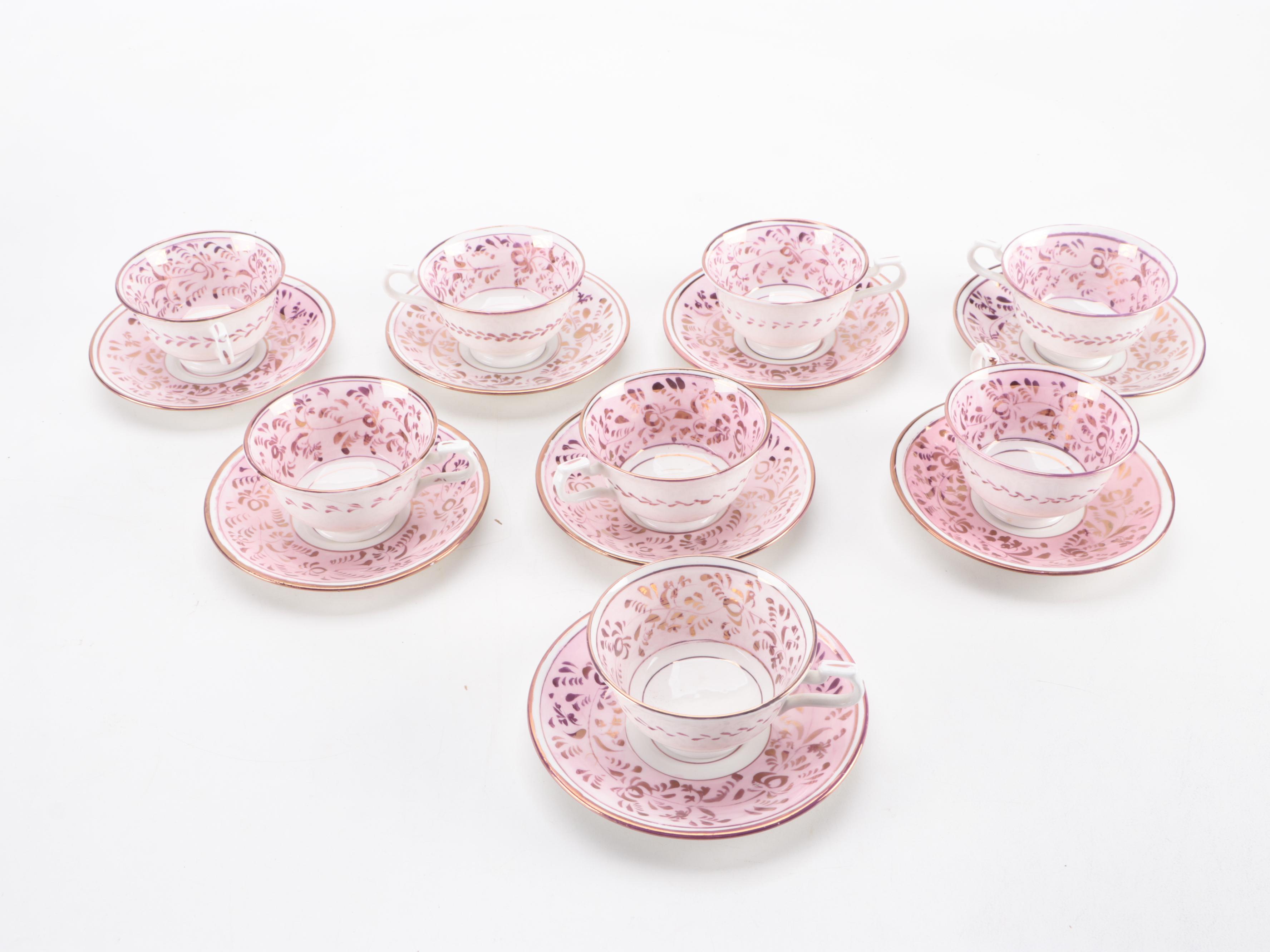 Allertons Gilt and Pink Floral English Porcelain Serveware