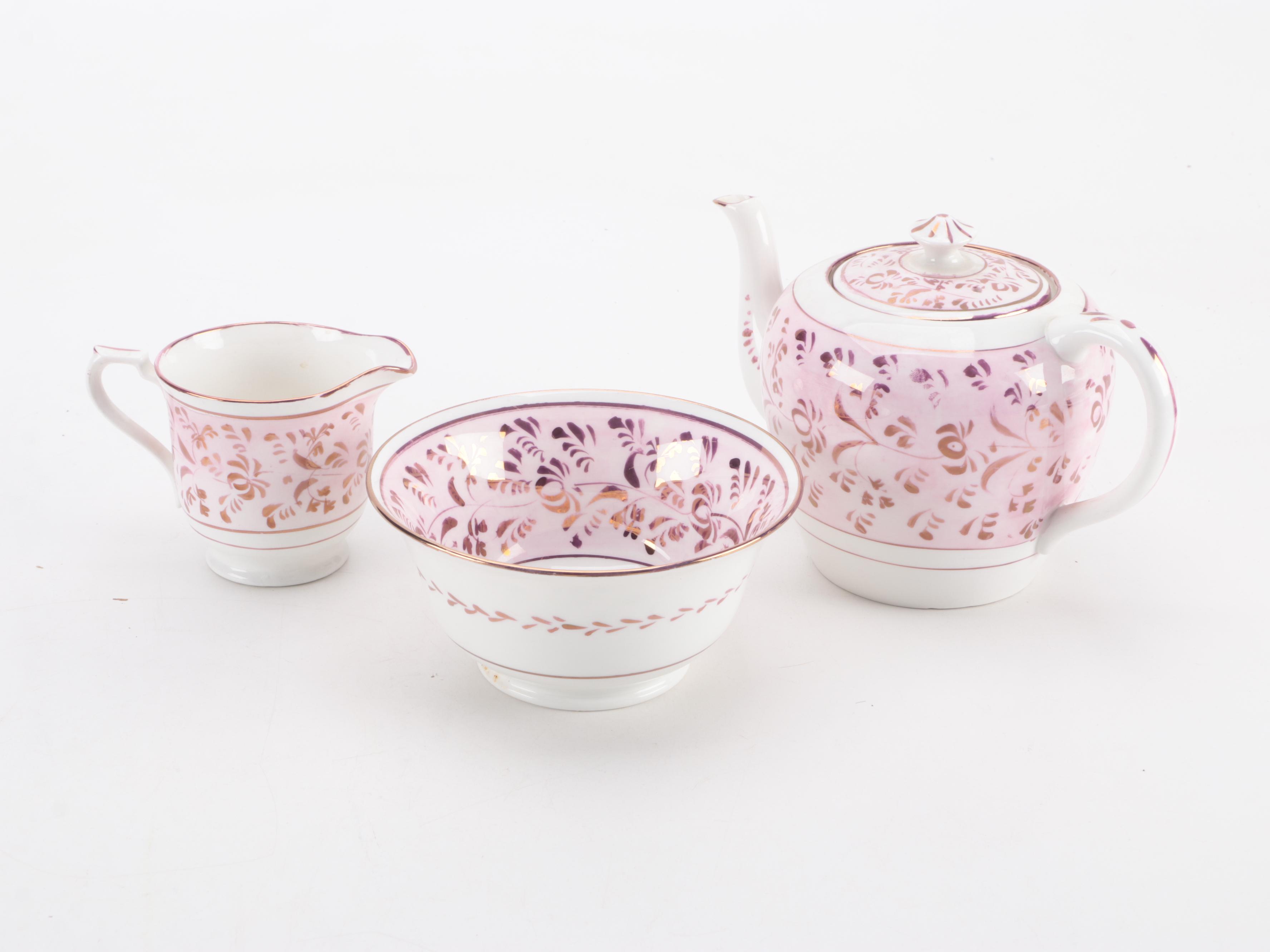 Allertons Gilt and Pink Floral English Porcelain Serveware