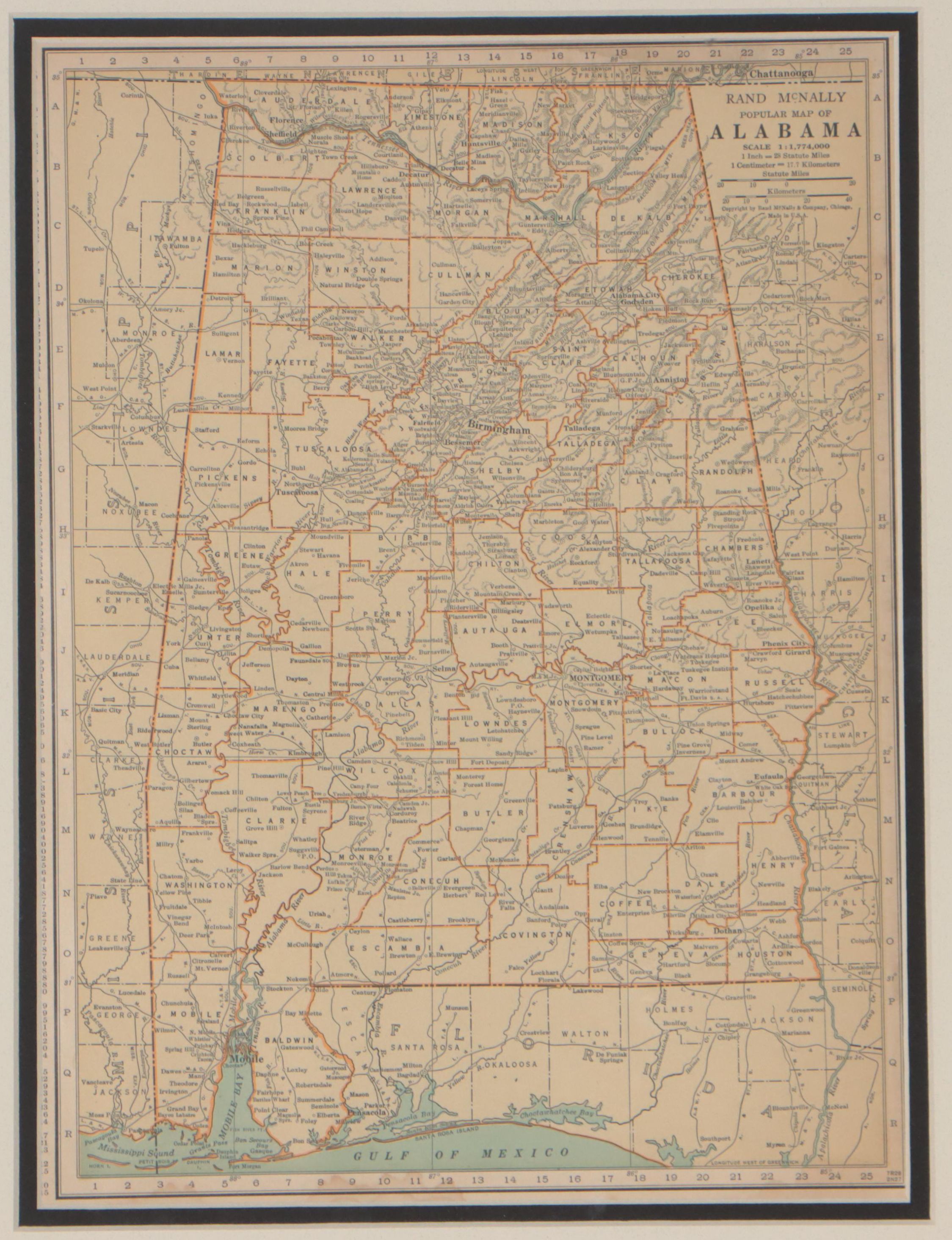 Rand, McNally & Co. Wax Engraving Map of Alabama, Circa 1898
