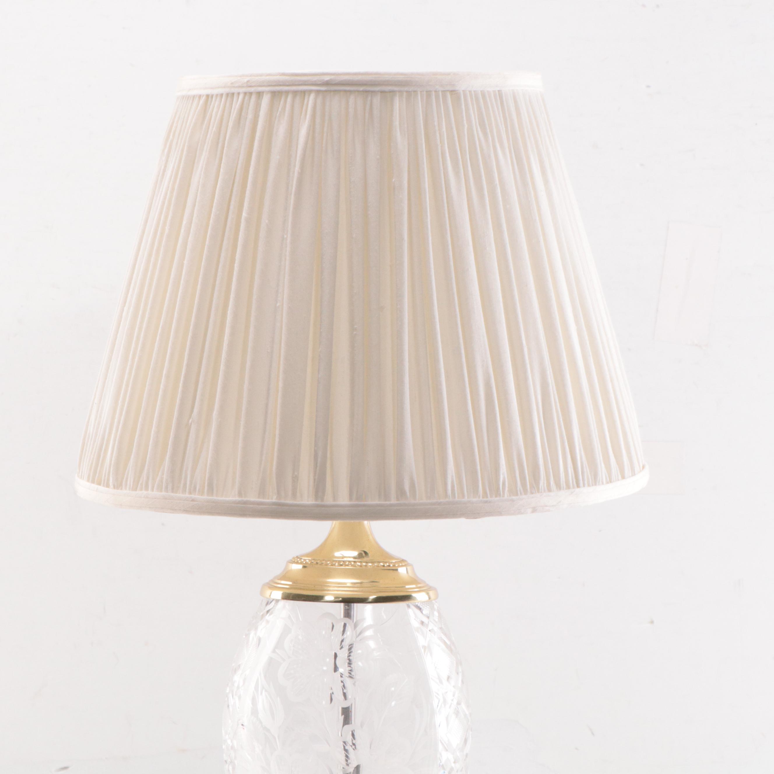 Ethan Allen Etched Glass and Brass Table Lamp, Late 20th Century