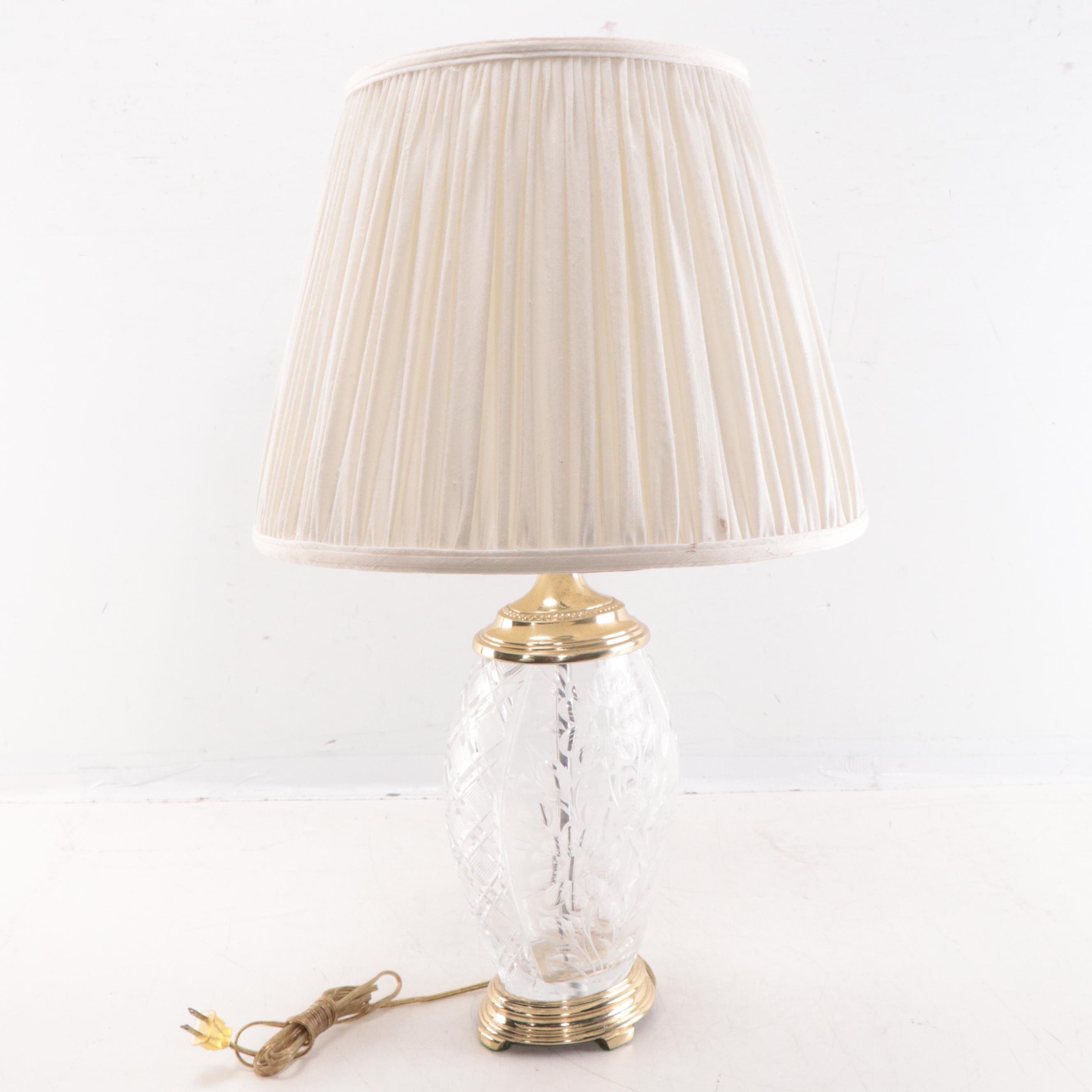 Ethan Allen Etched Glass and Brass Table Lamp, Late 20th Century